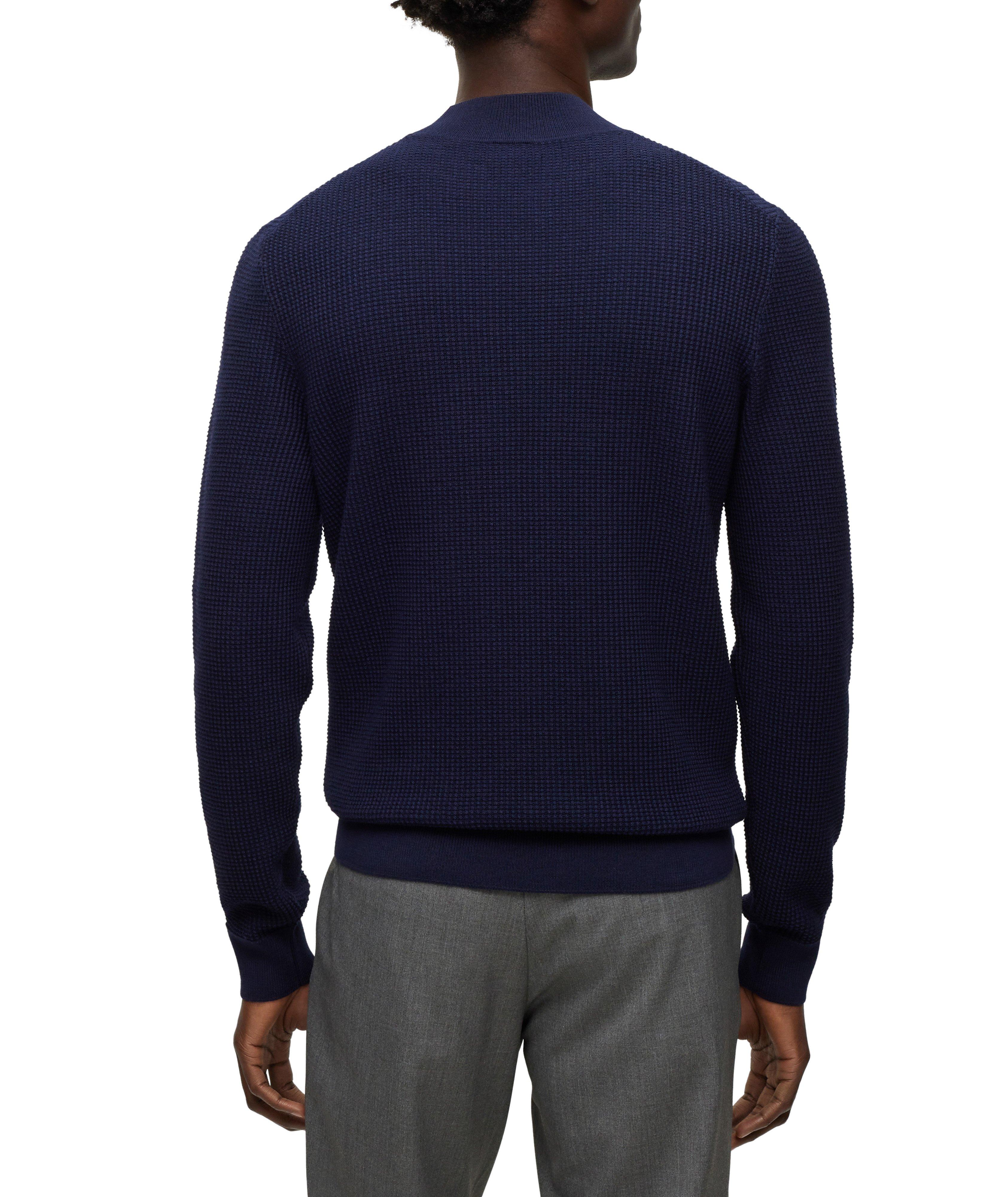 Waffle Knit Virgin Wool-Cotton Mock Neck Sweater image 2