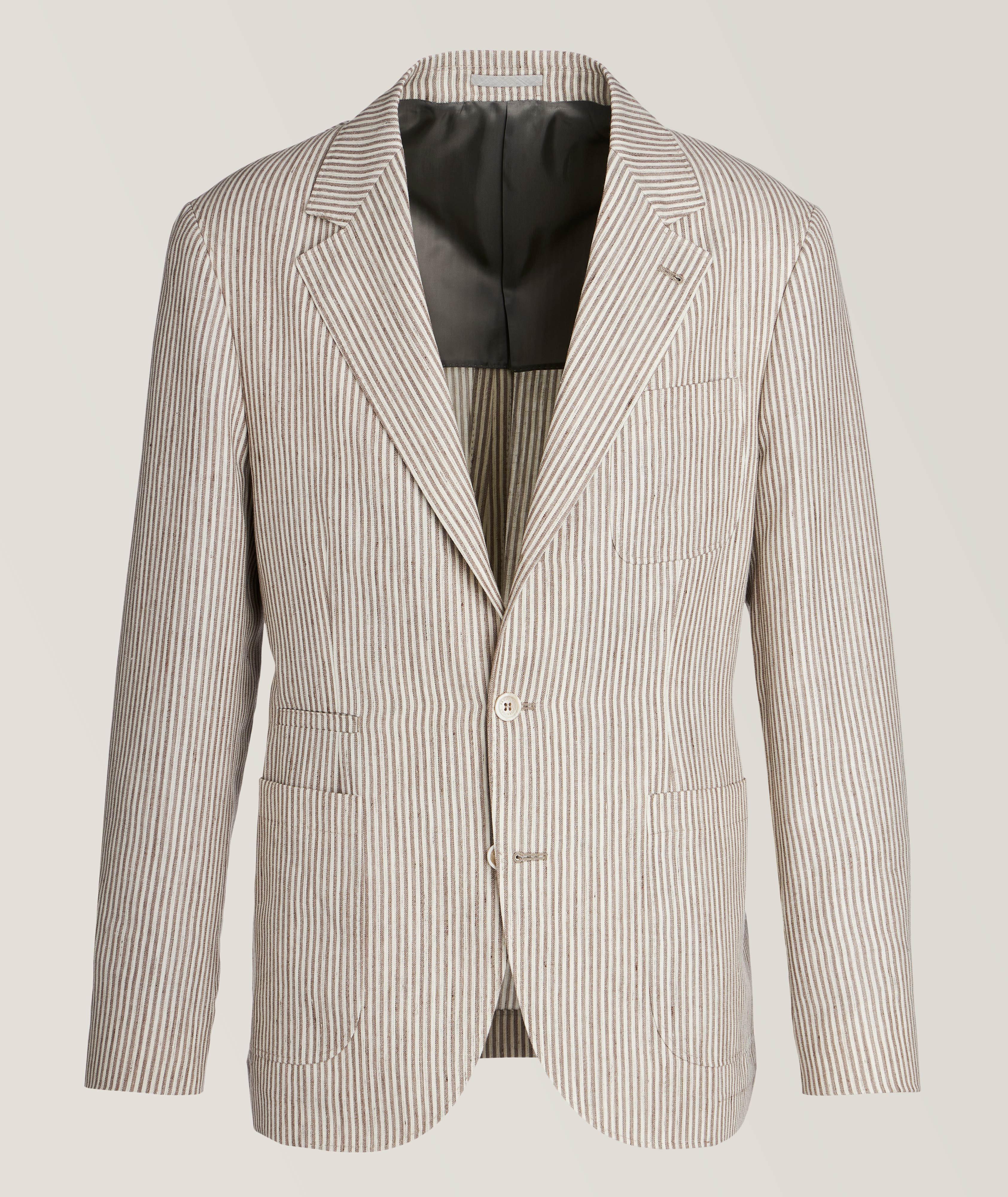 Striped Linen-Wool Unstructured Sport Jacket image 0