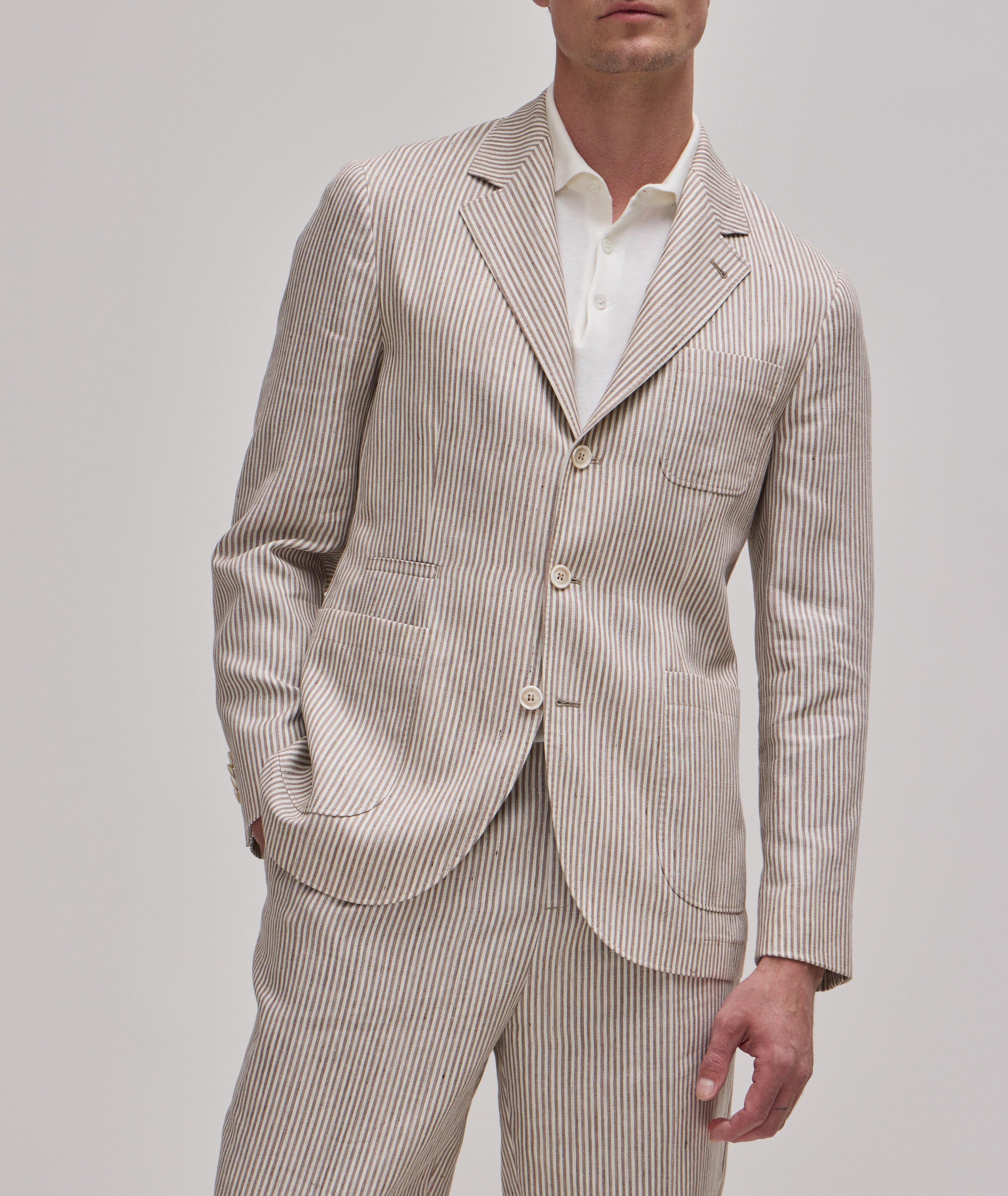 Striped Linen-Wool Unstructured Sport Jacket image 1