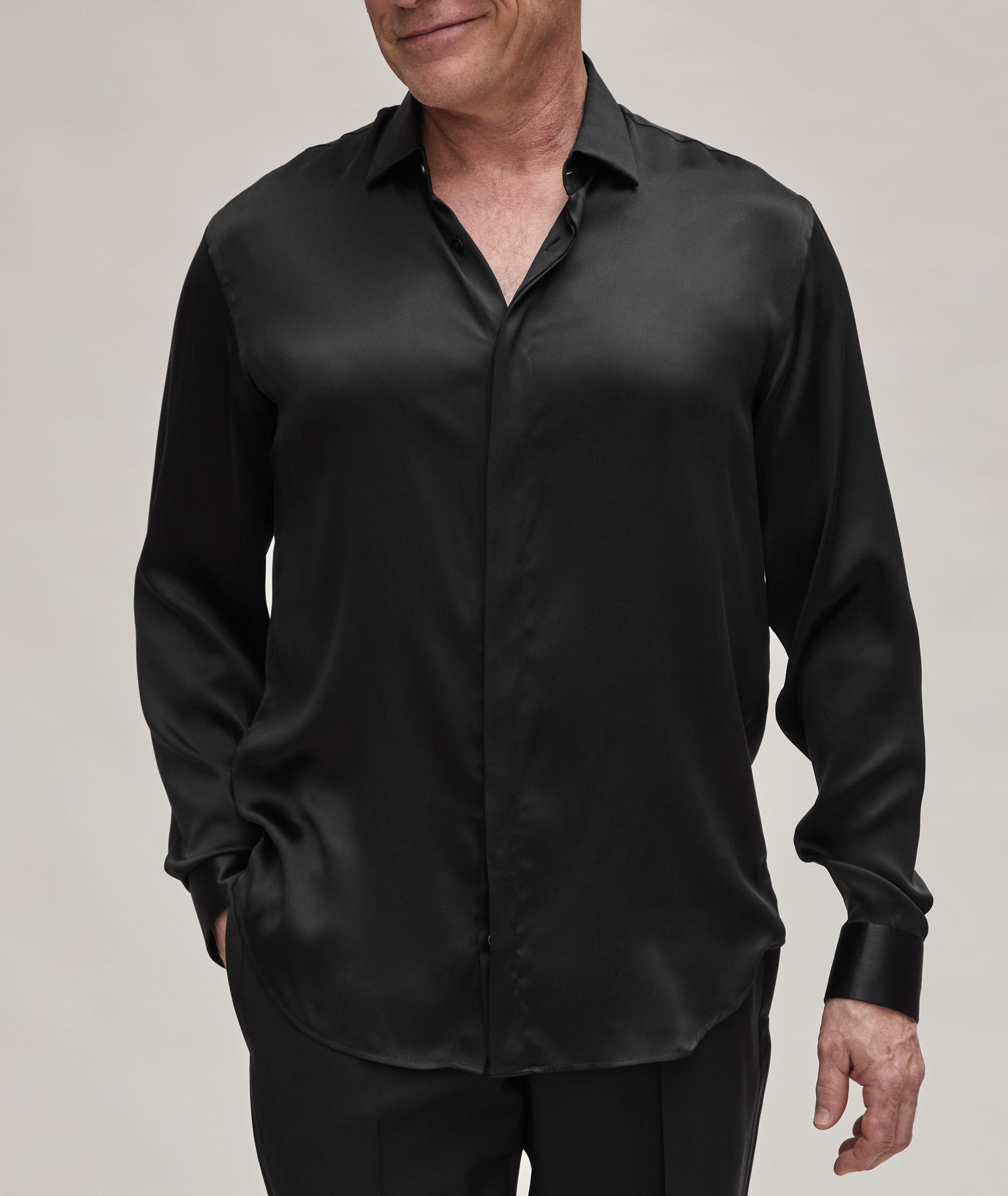 Solid Stretch-Silk Dress Shirt image 1
