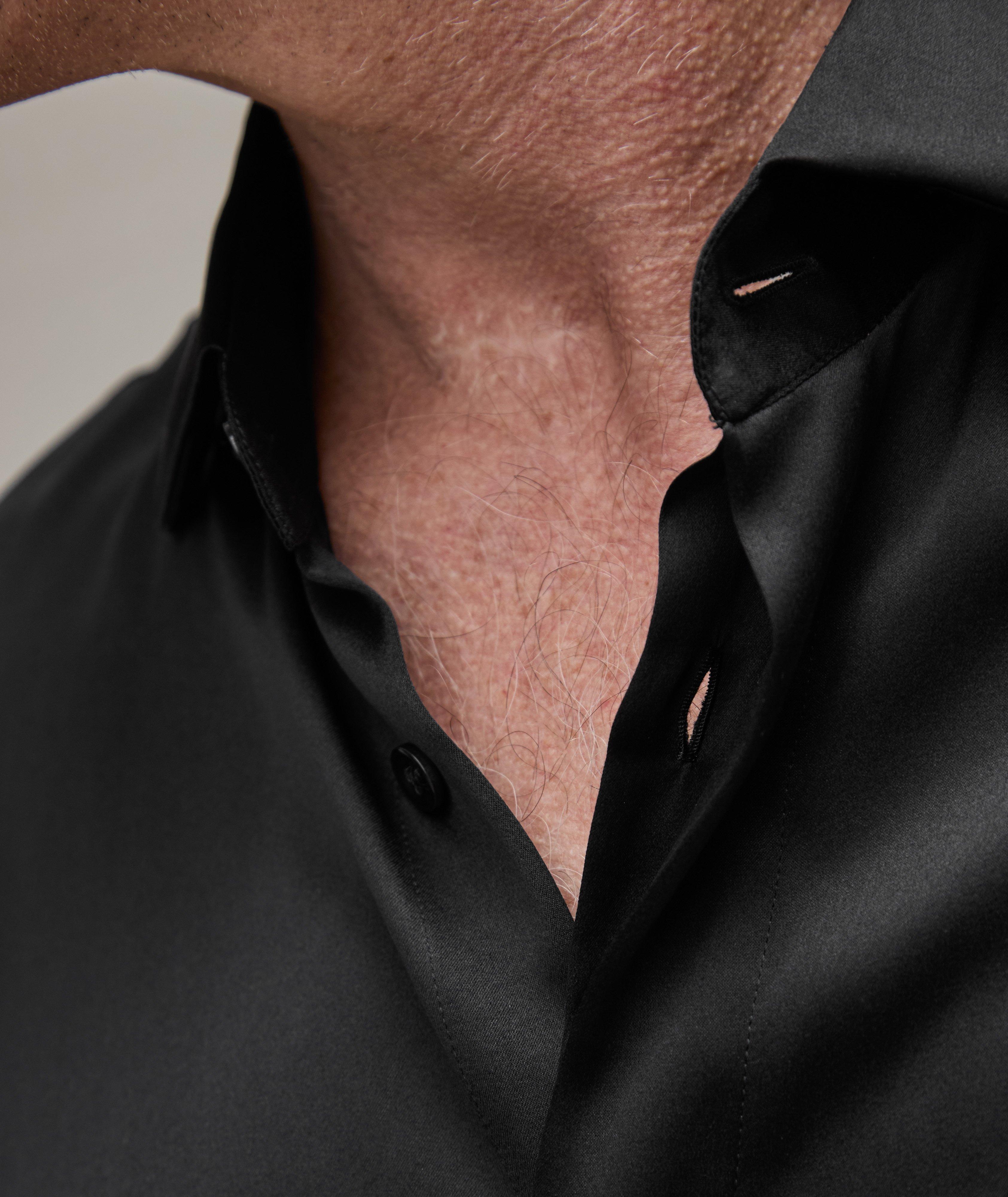 Solid Stretch-Silk Dress Shirt image 3