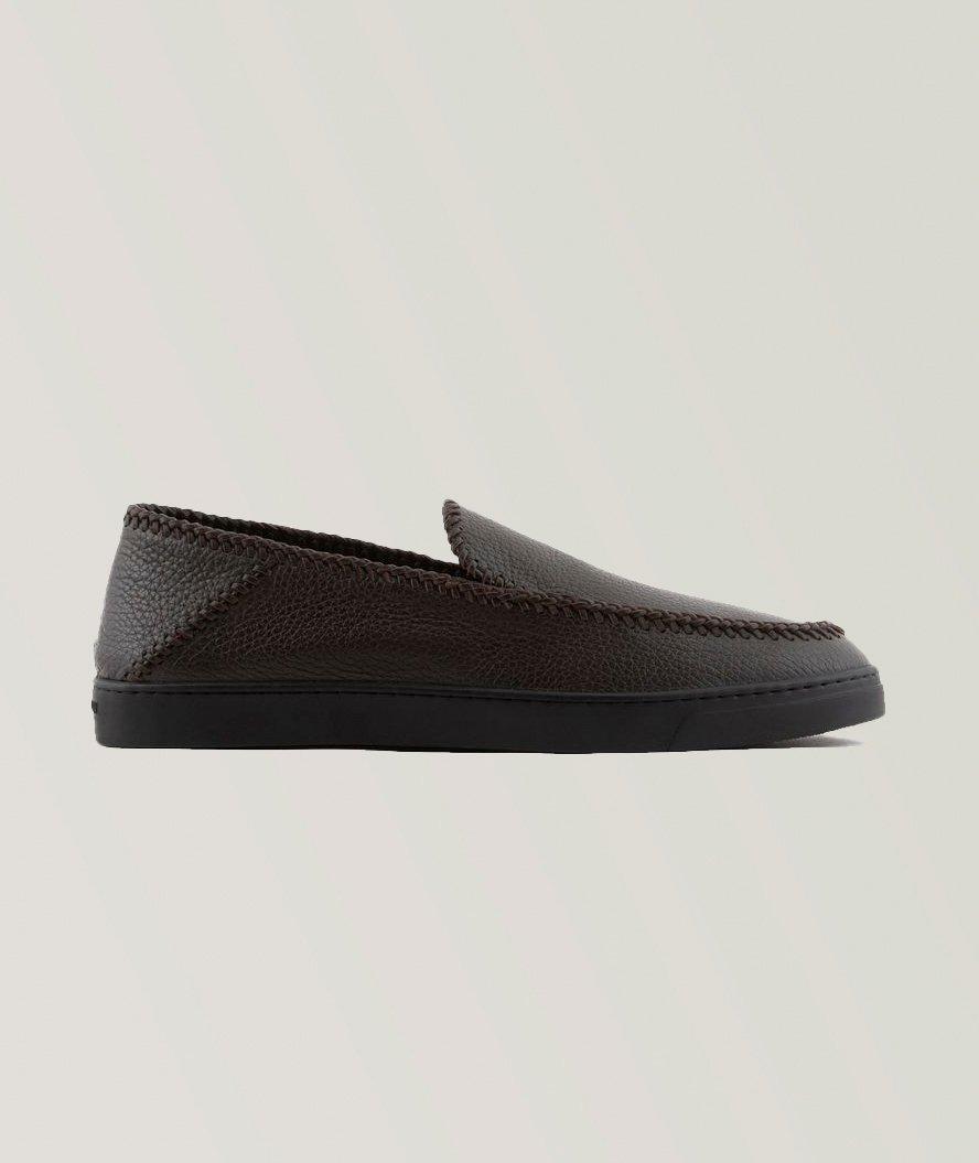 Exposed Threading Deerskin Leather Slip-Ons  image 0