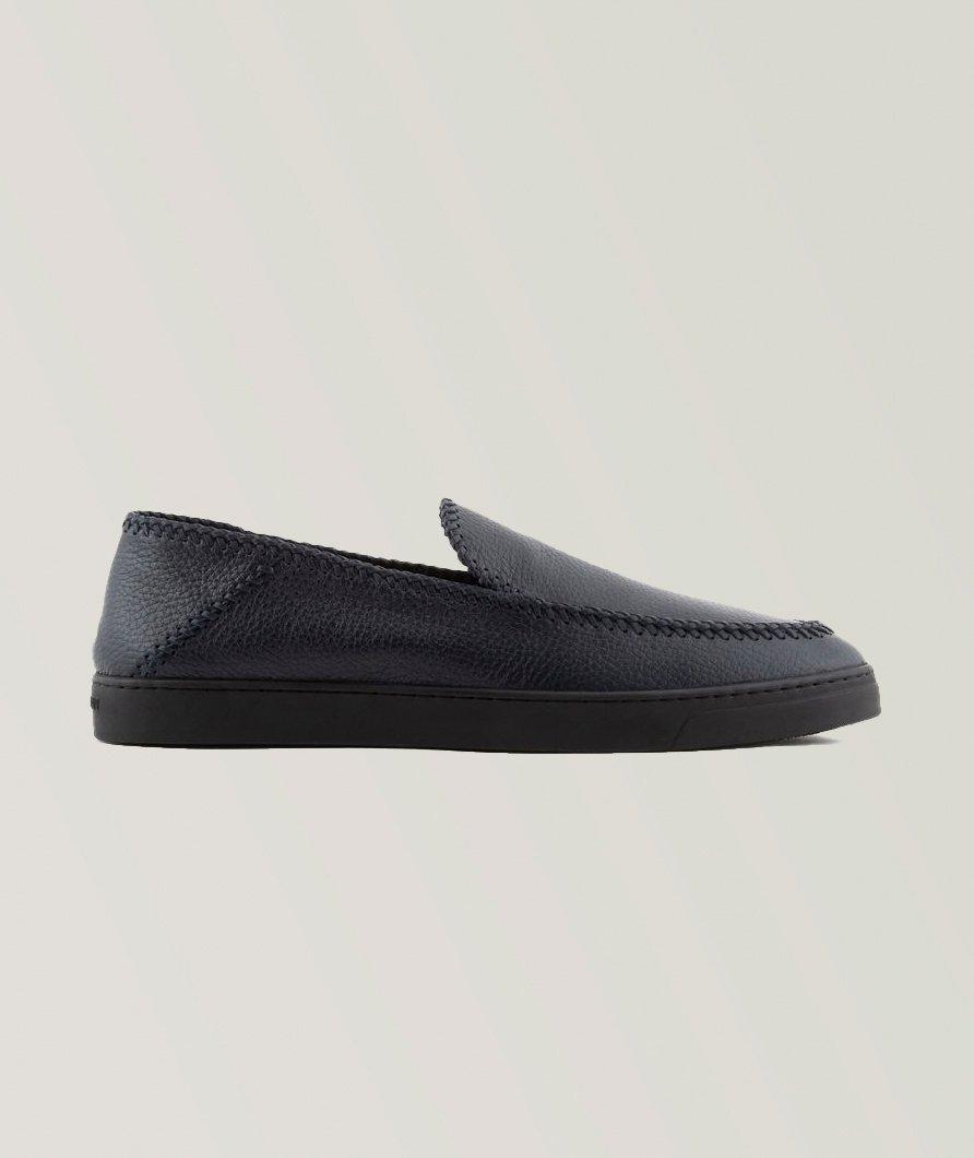 Exposed Threading Deerskin Leather Slip-Ons  image 0