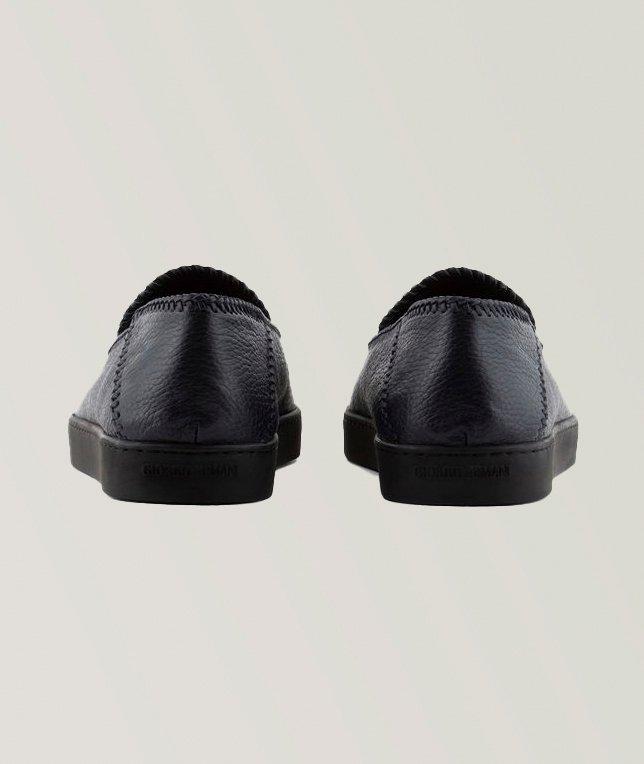 Exposed Threading Deerskin Leather Slip-Ons