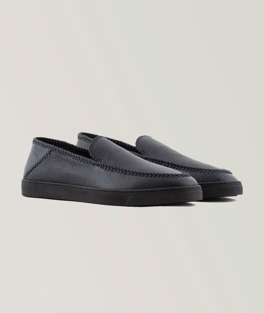 Exposed Threading Deerskin Leather Slip-Ons