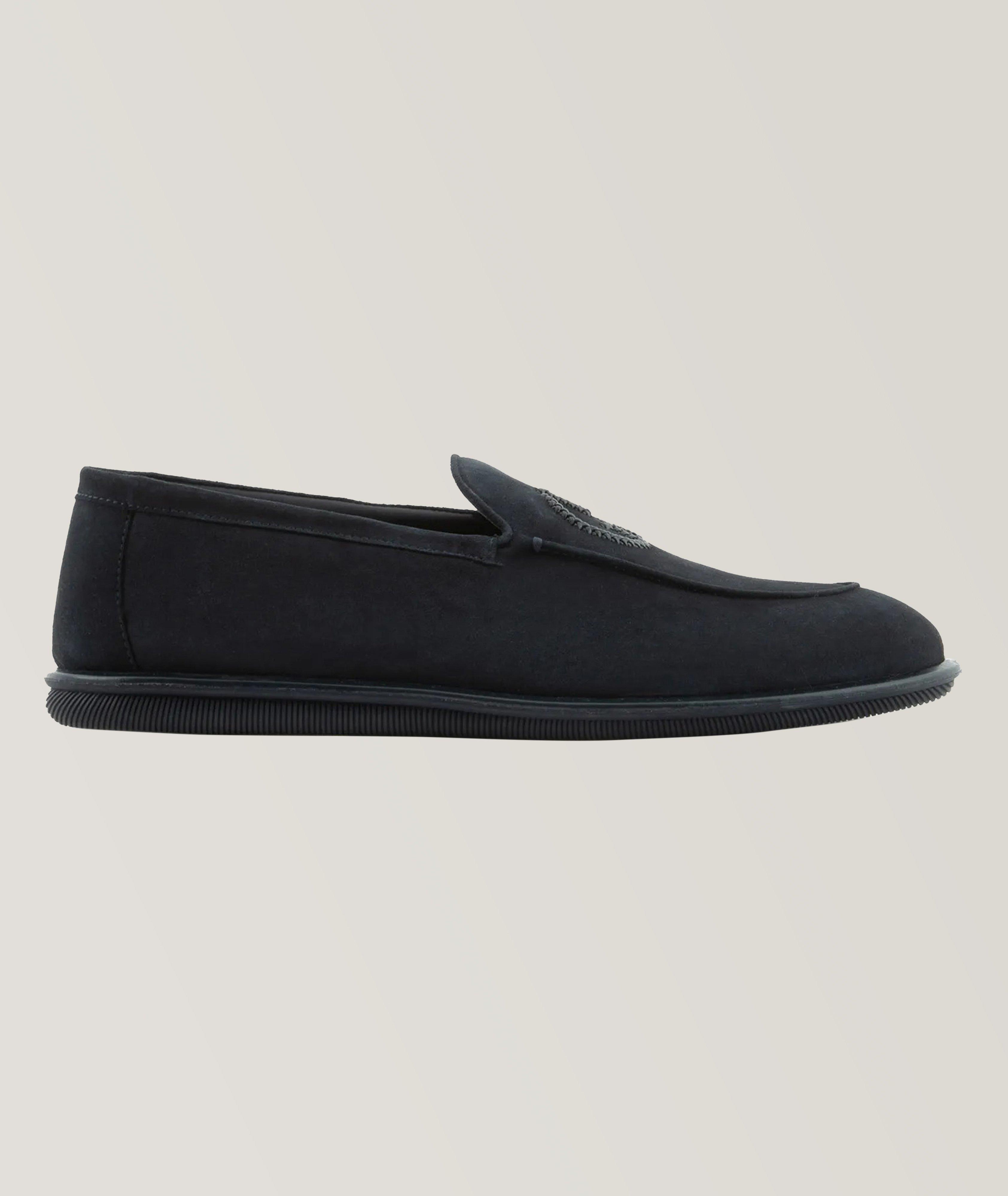 Giorgio Armani Threaded Logo Suede Loafers