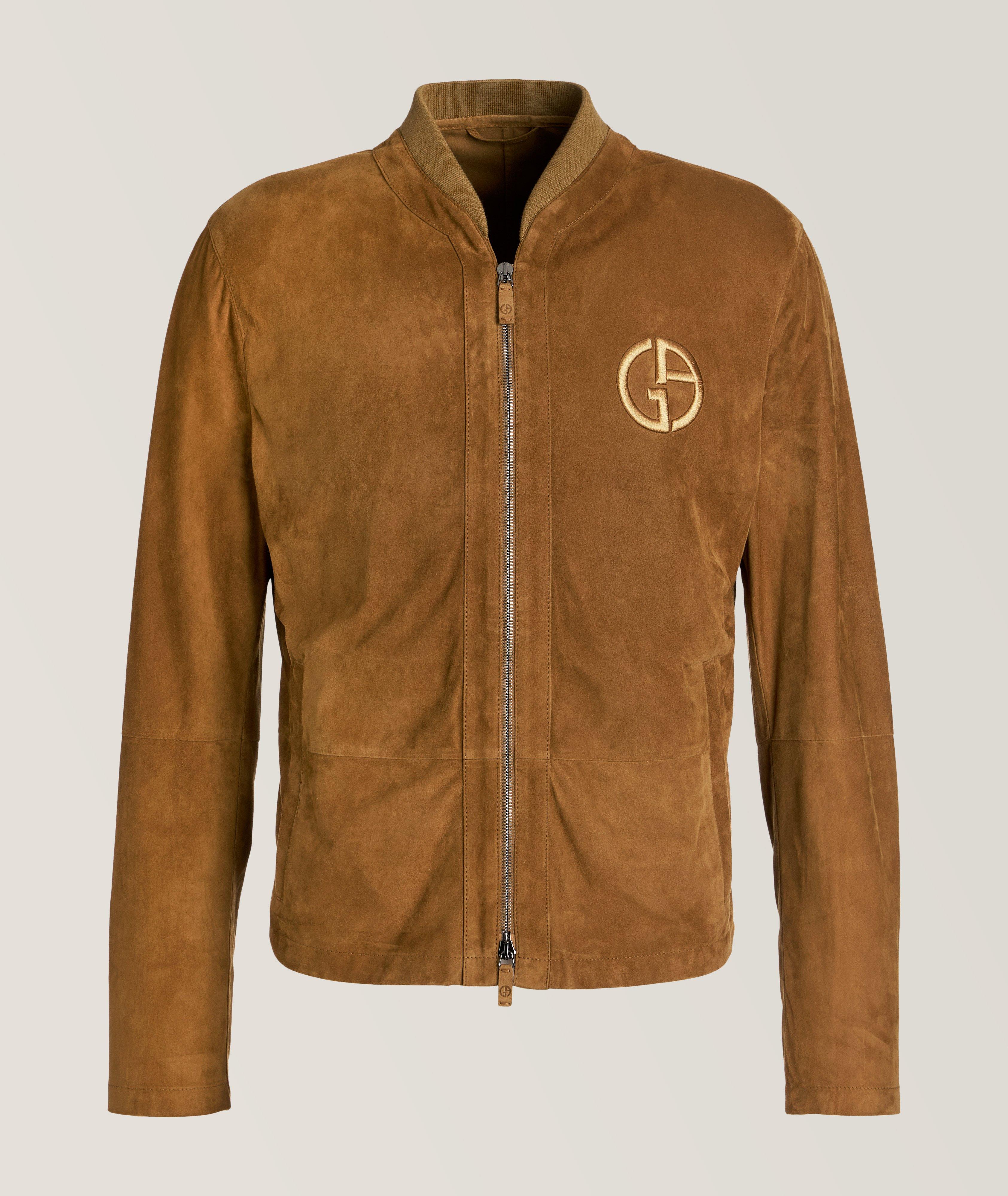 Giorgio Armani Embroirdered Monogram Logo Suede Blouson Jacket