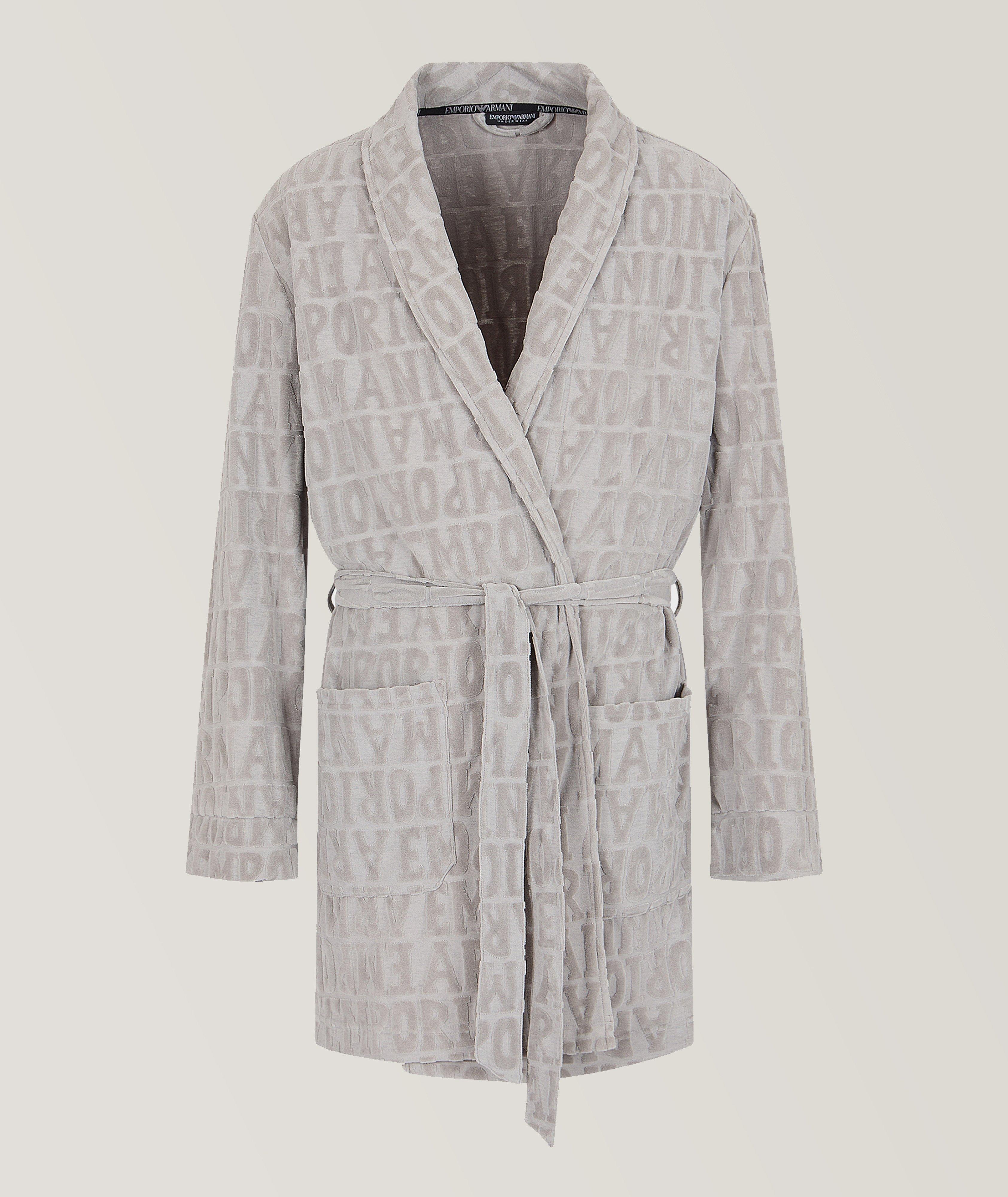 Emporio Armani Allover Stitched Logo Robe Sleepwear Harry Rosen