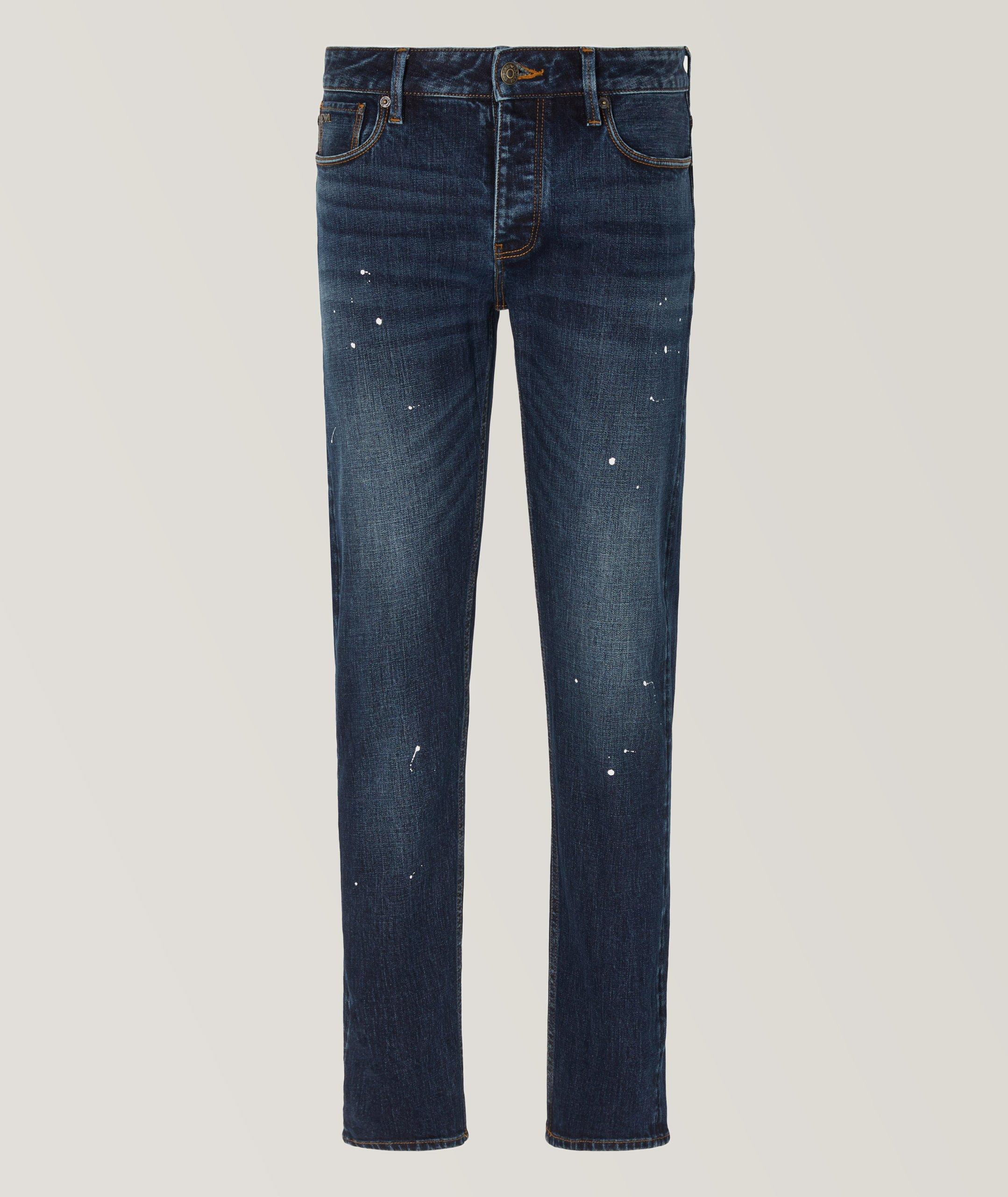 Slim Fit Splattered Stretch Cotton Jeans