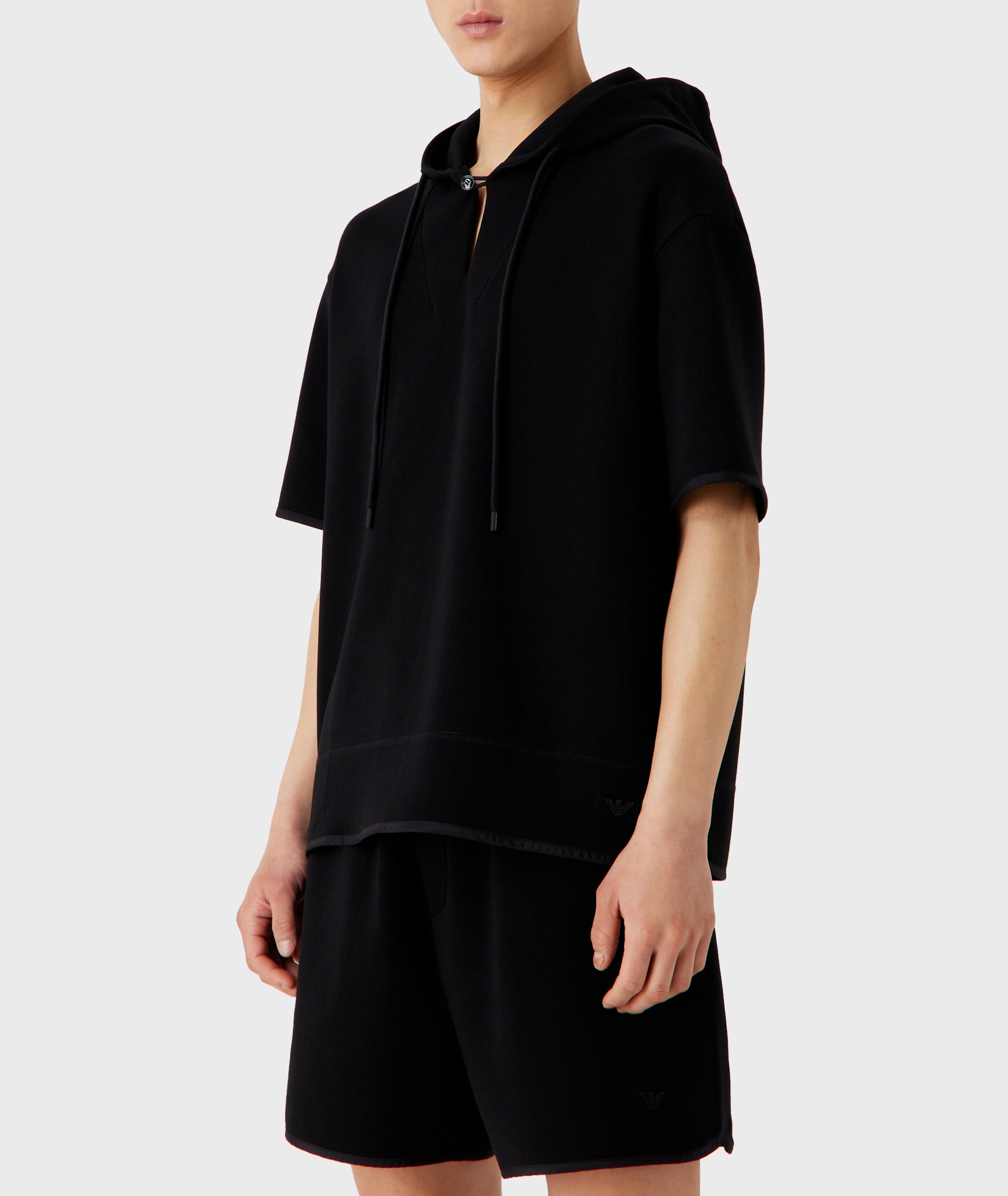 Short-Sleeve Cotton Blend Hooded Sweater image 1
