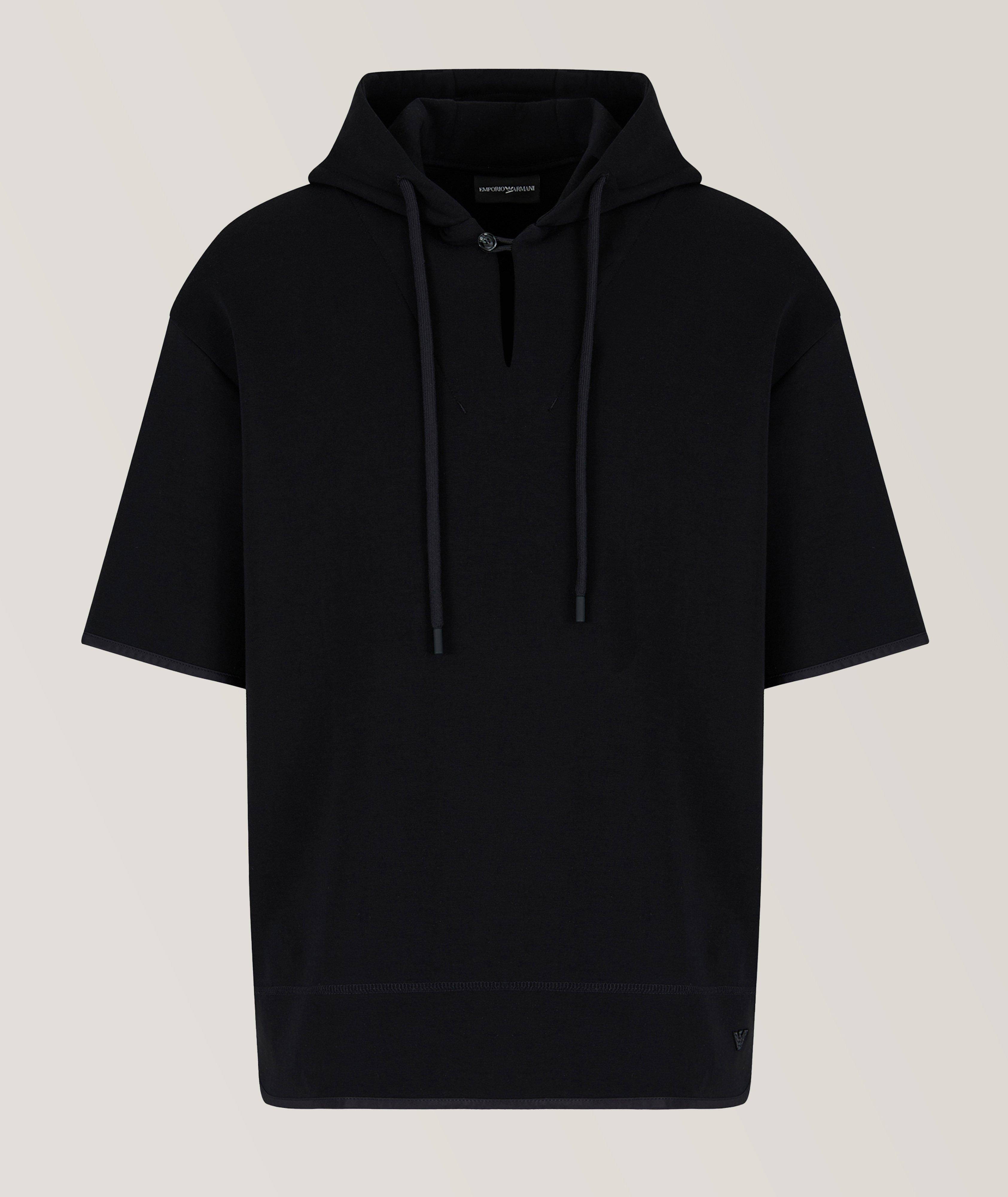 Short-Sleeve Cotton Blend Hooded Sweater image 0