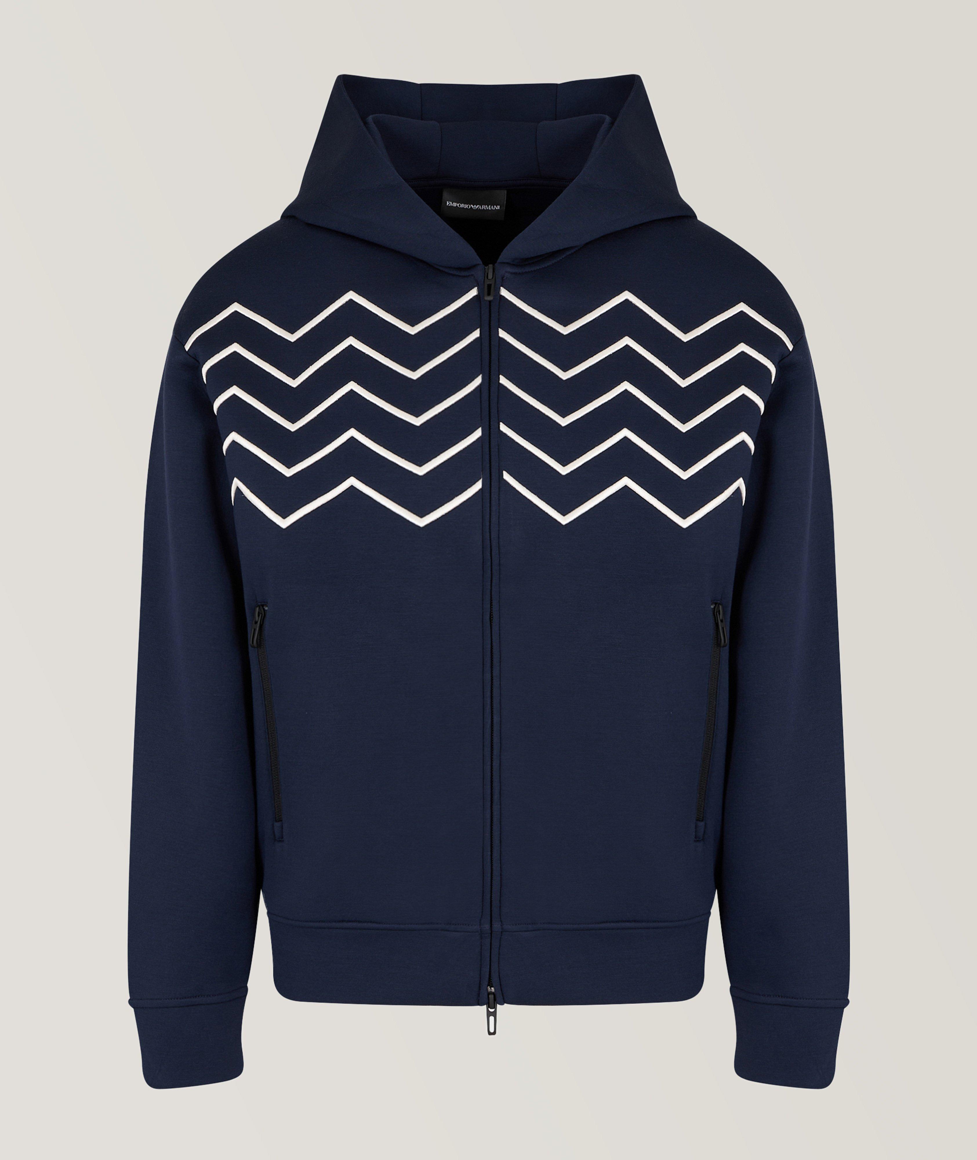 Zip-Up Chevron Embroidered Modal Hooded Sweater image 0