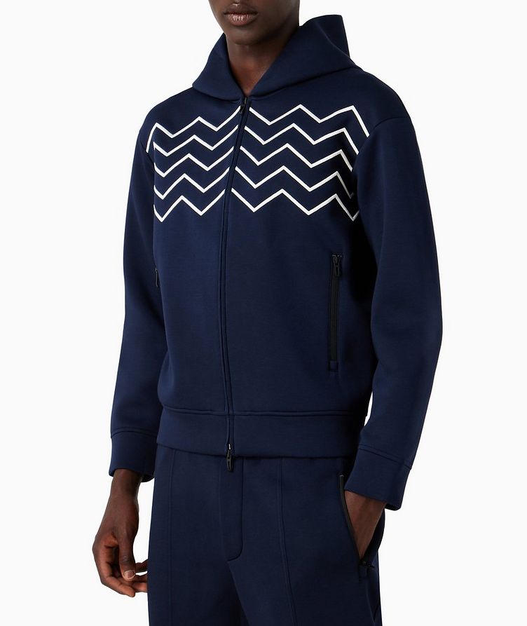 Zip-Up Chevron Embroidered Modal Hooded Sweater image 1