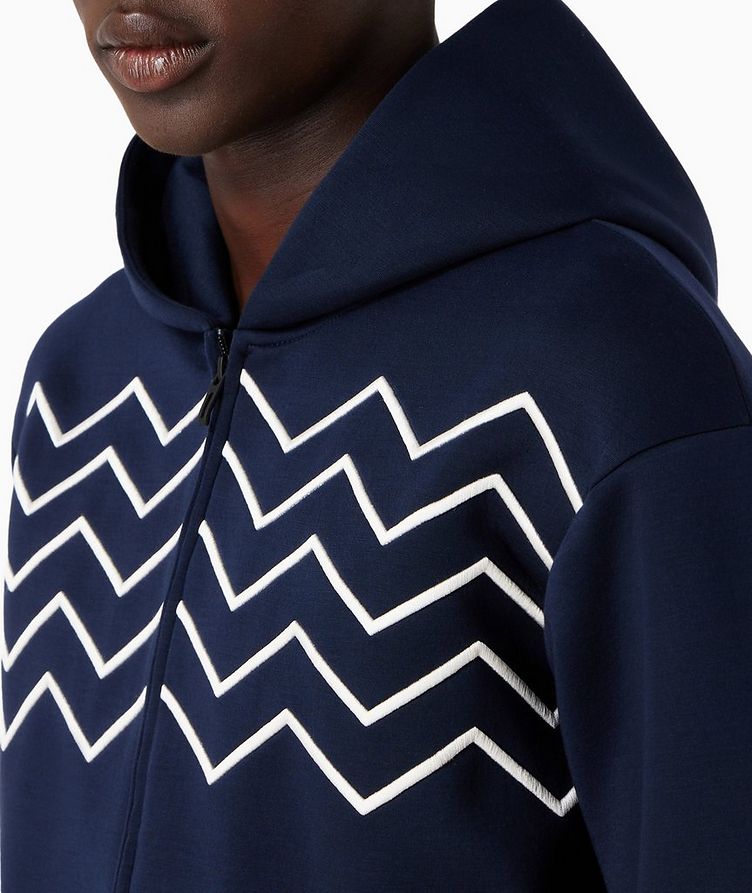 Zip-Up Chevron Embroidered Modal Hooded Sweater image 3