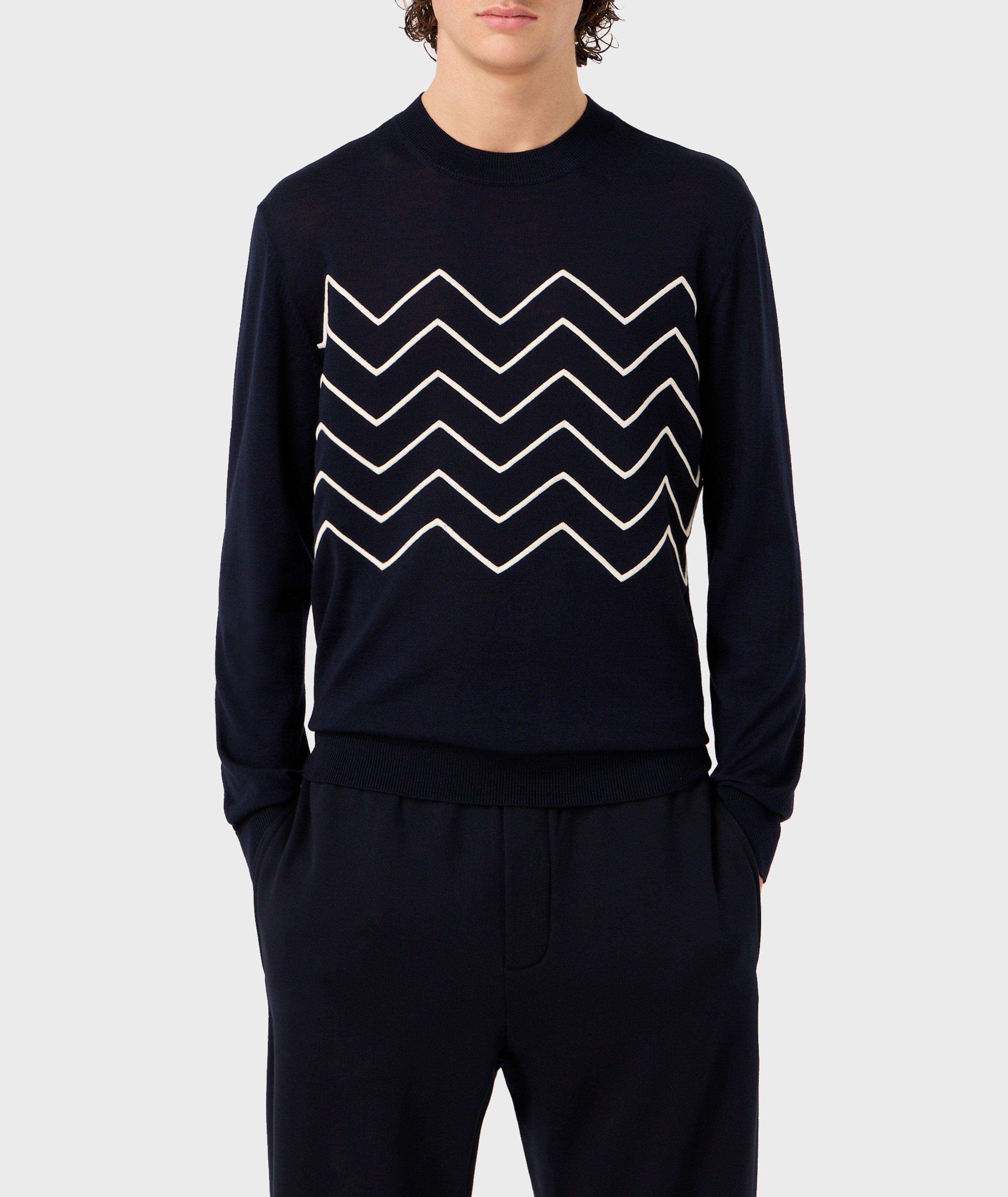 Zigzag Pattern Virgin Wool Crewneck Sweater image 1