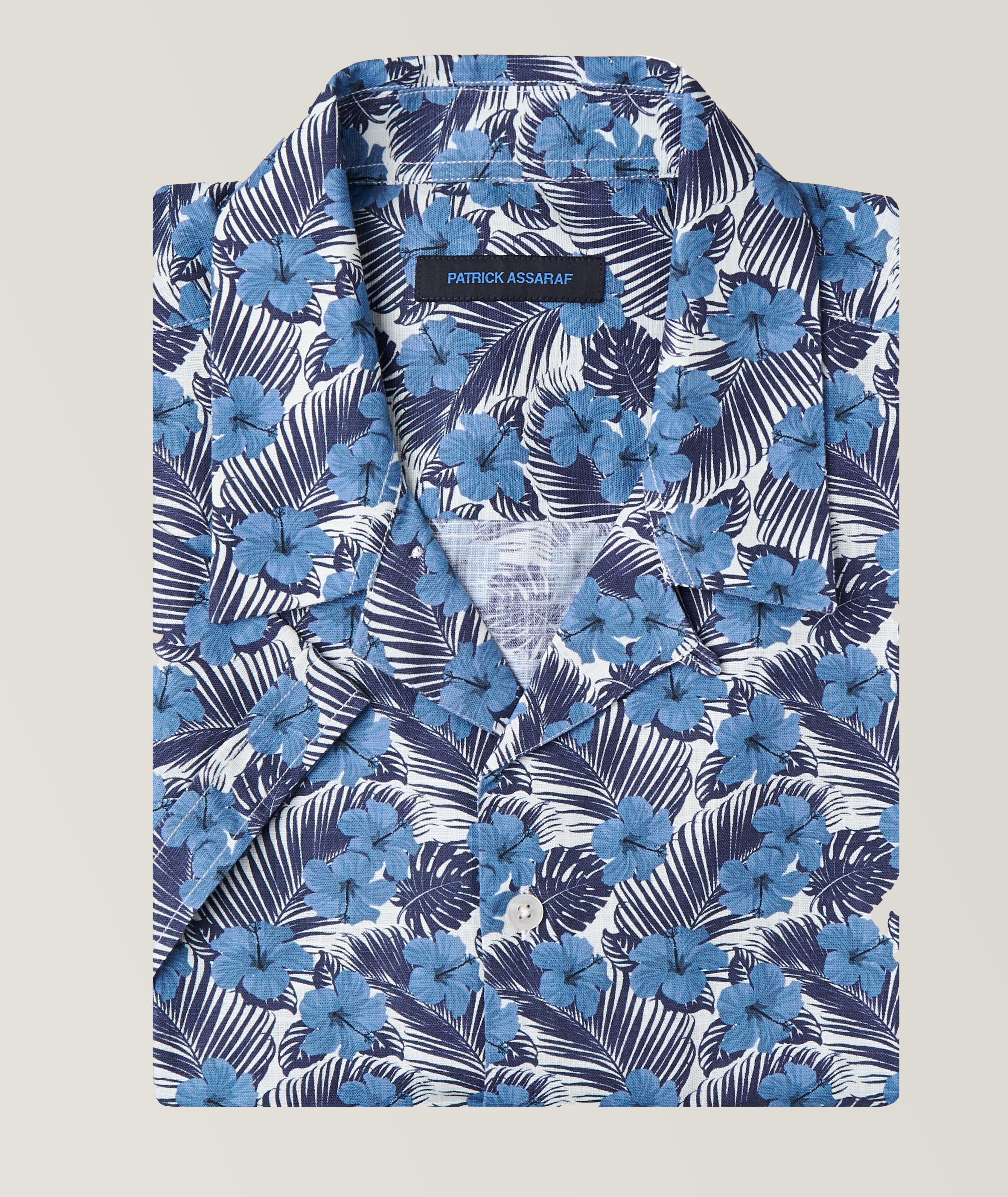 Patrick Assaraf Palm Floral Cotton Sport Shirt