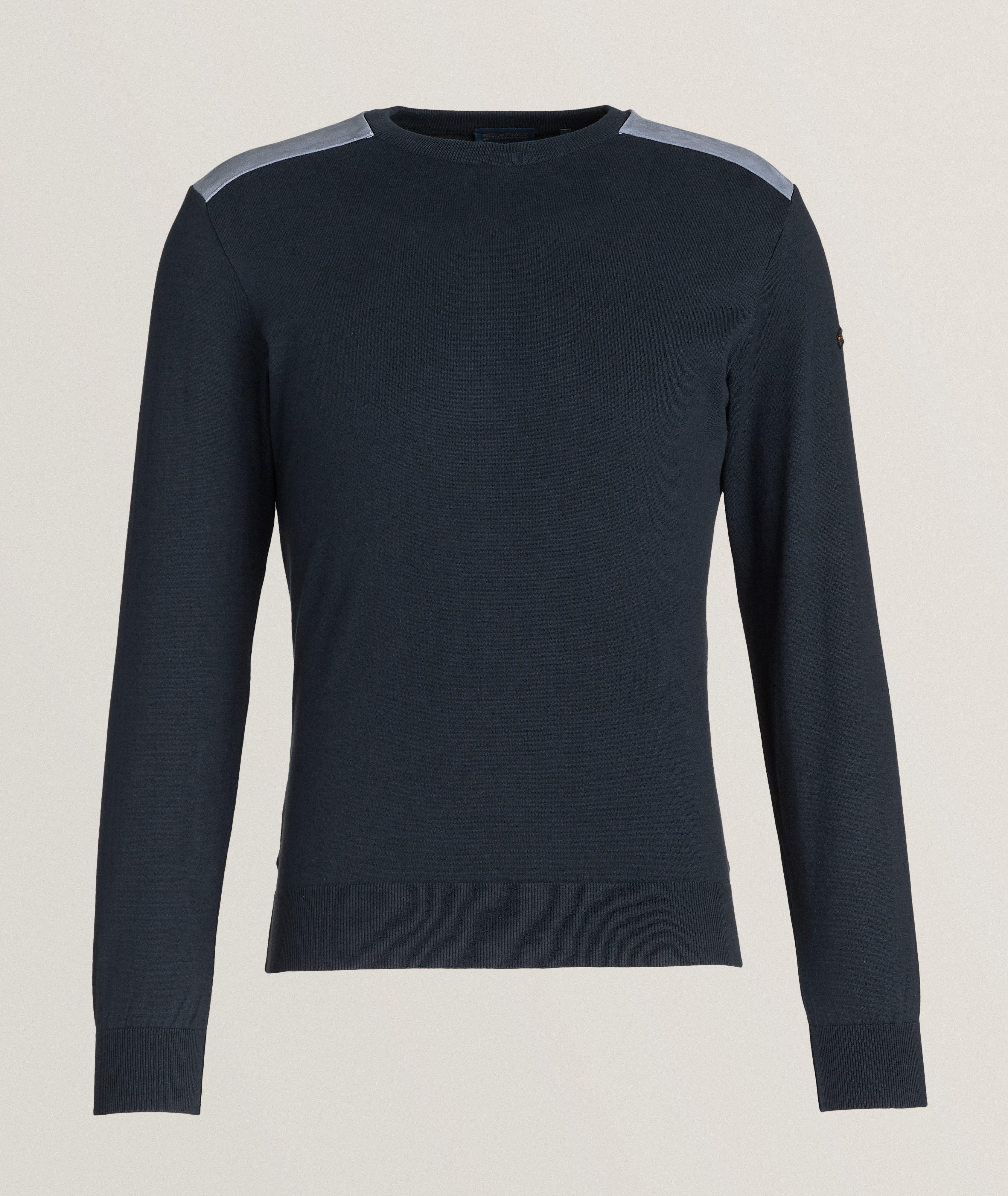 Aqua Leather Shoulder Patch Cotton-Cashmere T-Shirt  image 0