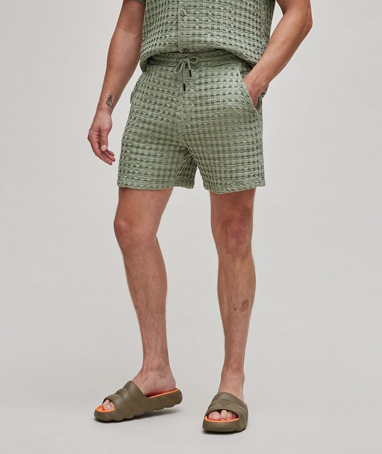 Ecru Heavyweight Waffle-Weave Textured Cotton Shorts  image 1