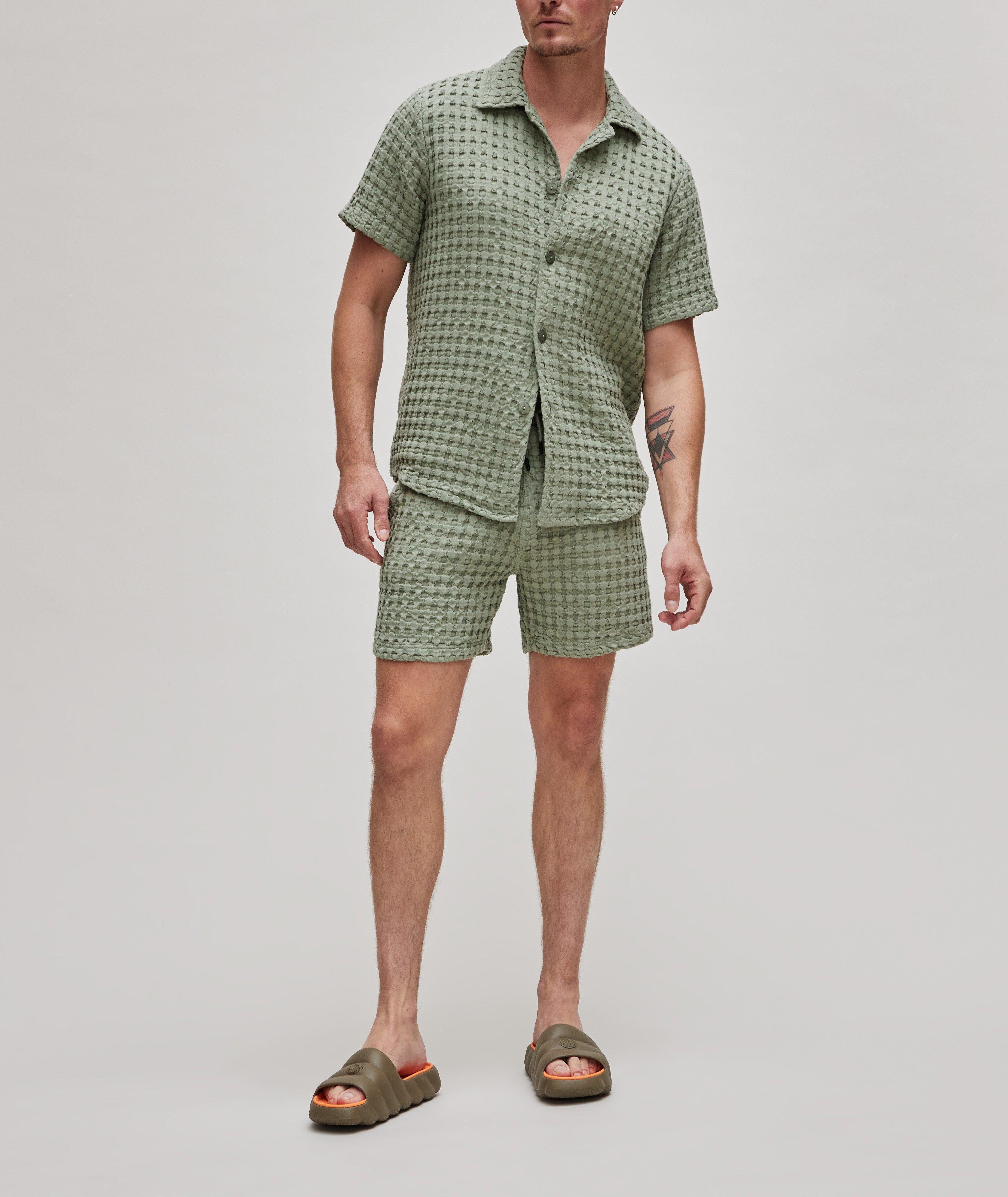 Ecru Heavyweight Waffle-Weave Textured Cotton Shorts  image 3