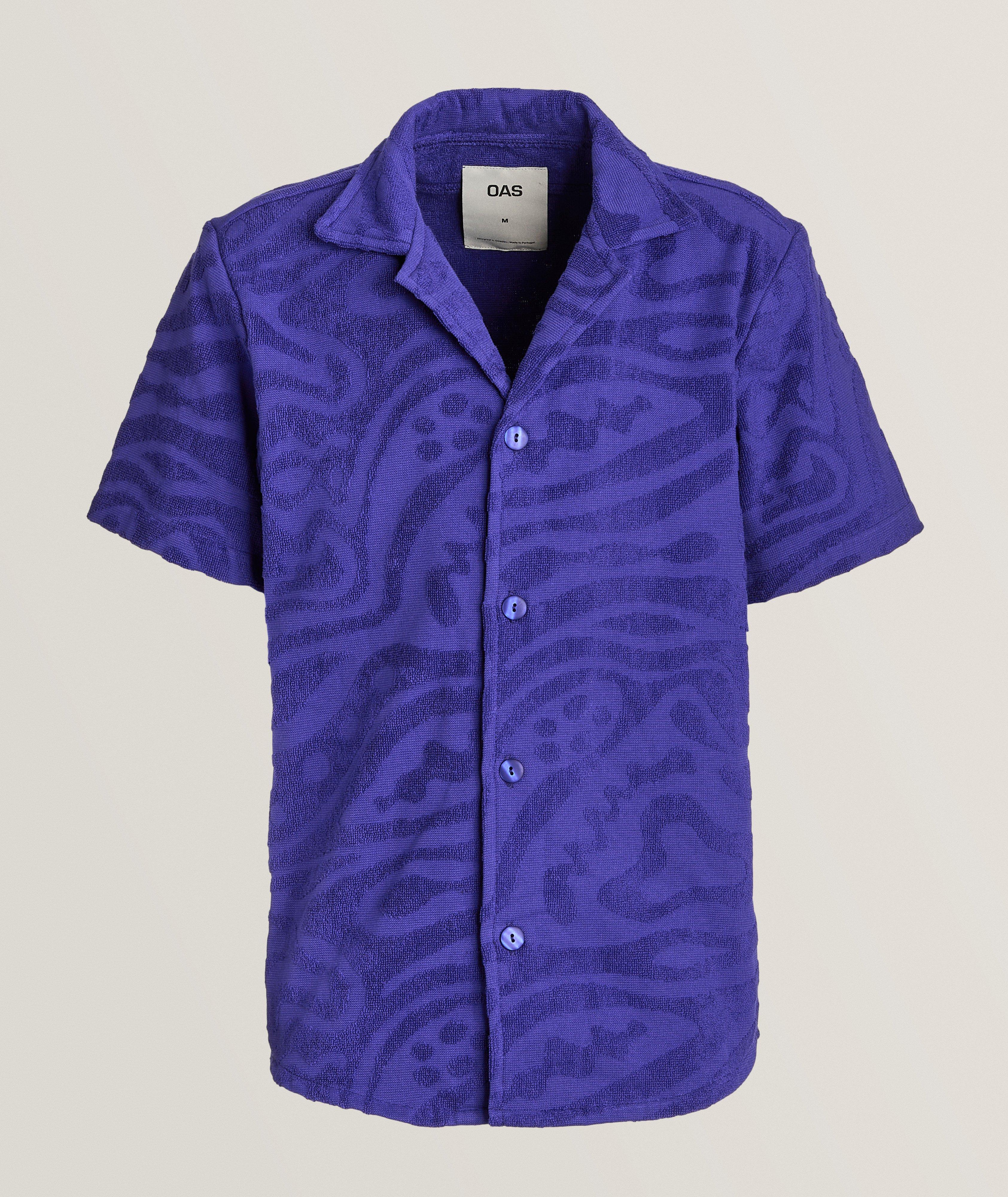 Chemise en coton bouclé à col cubain et à motif ondulé image 0