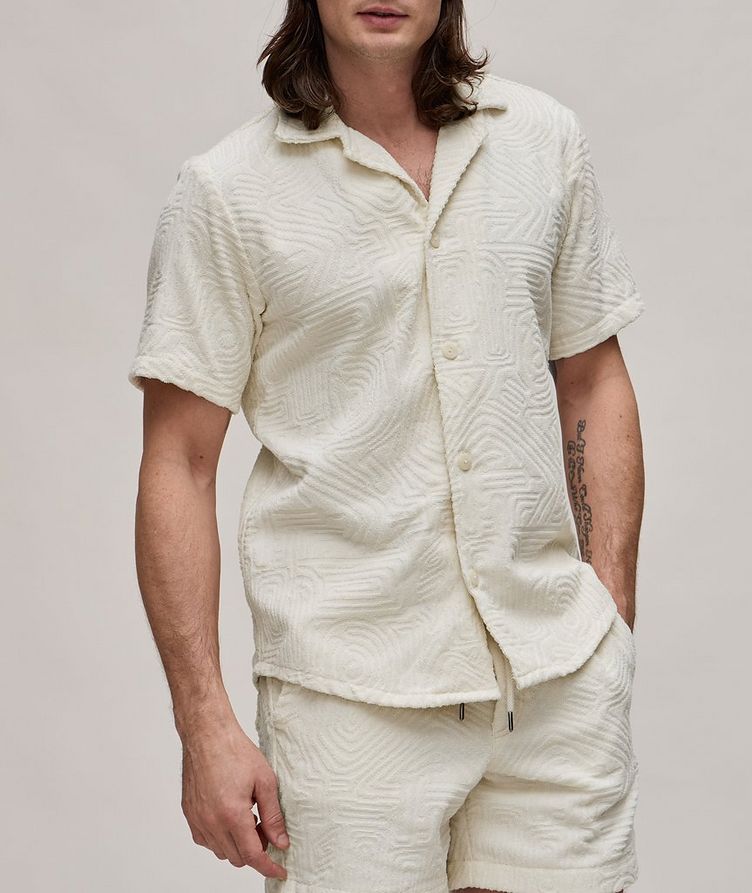 Chemise en coton bouclé à col cubain et à motif ondulé image 1