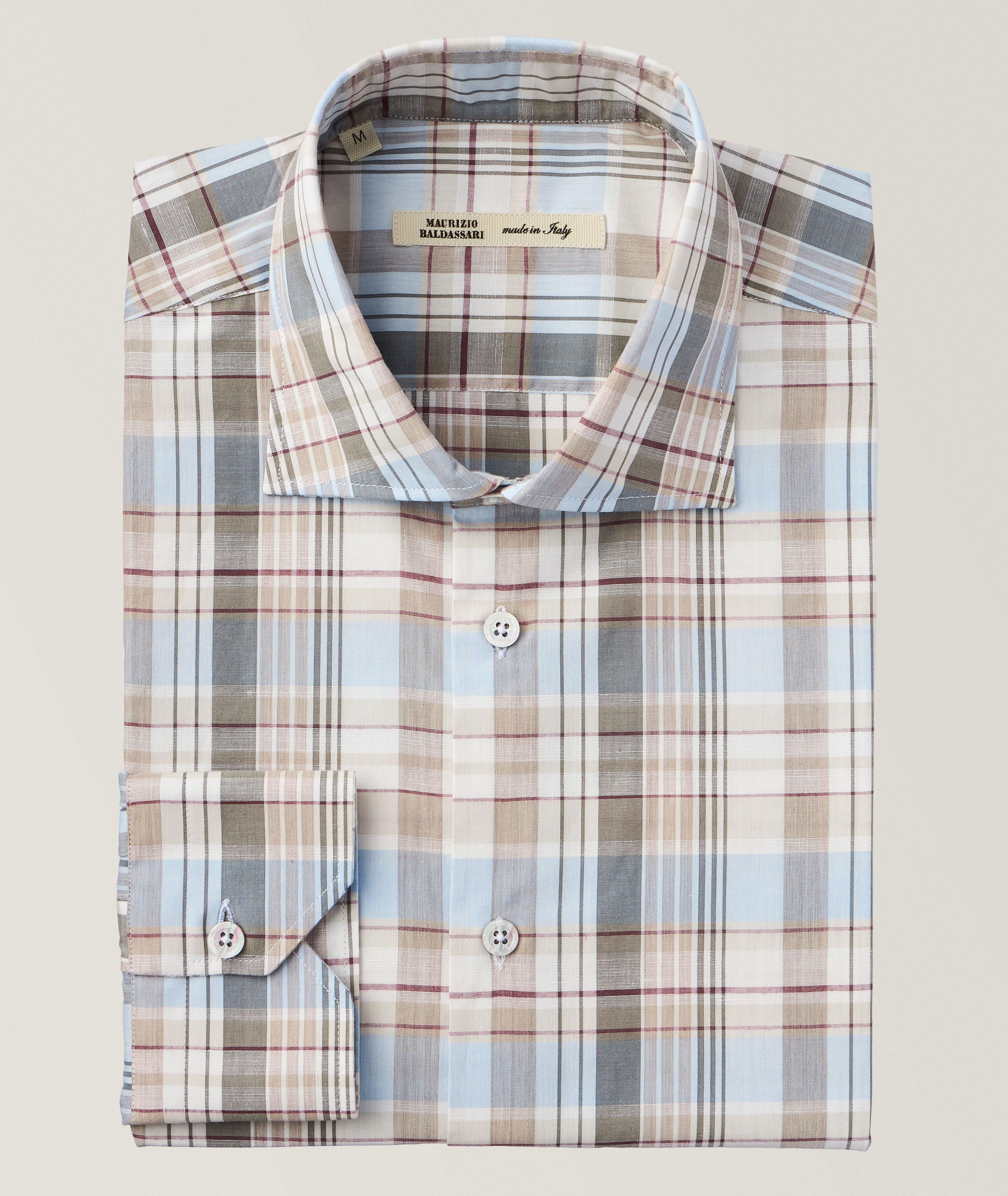 Plaid Cotton-Linen Sport Shirt