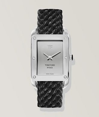 TOM FORD Chrome Dialed Braided Leather Watch