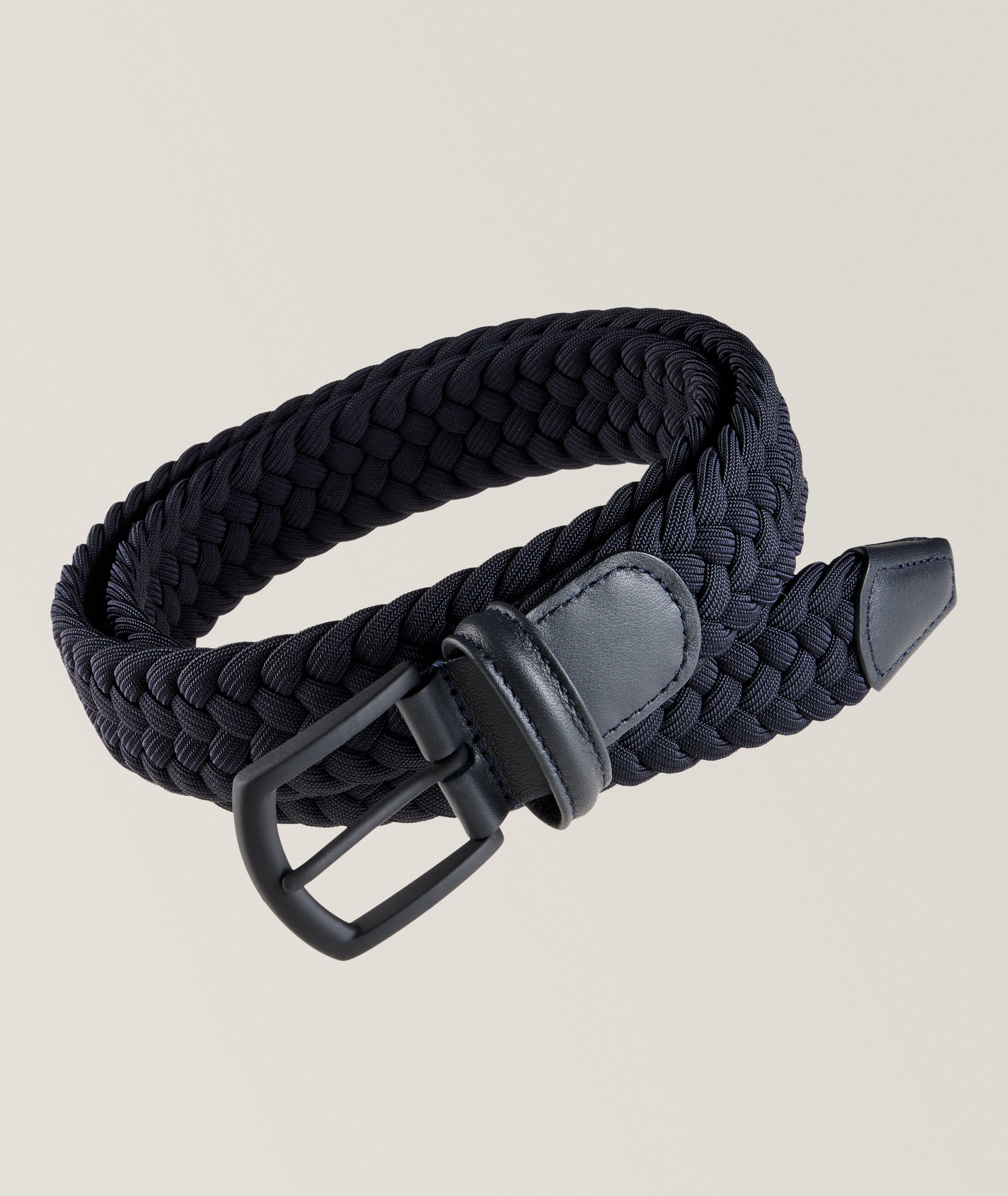 Mens black woven store leather belt