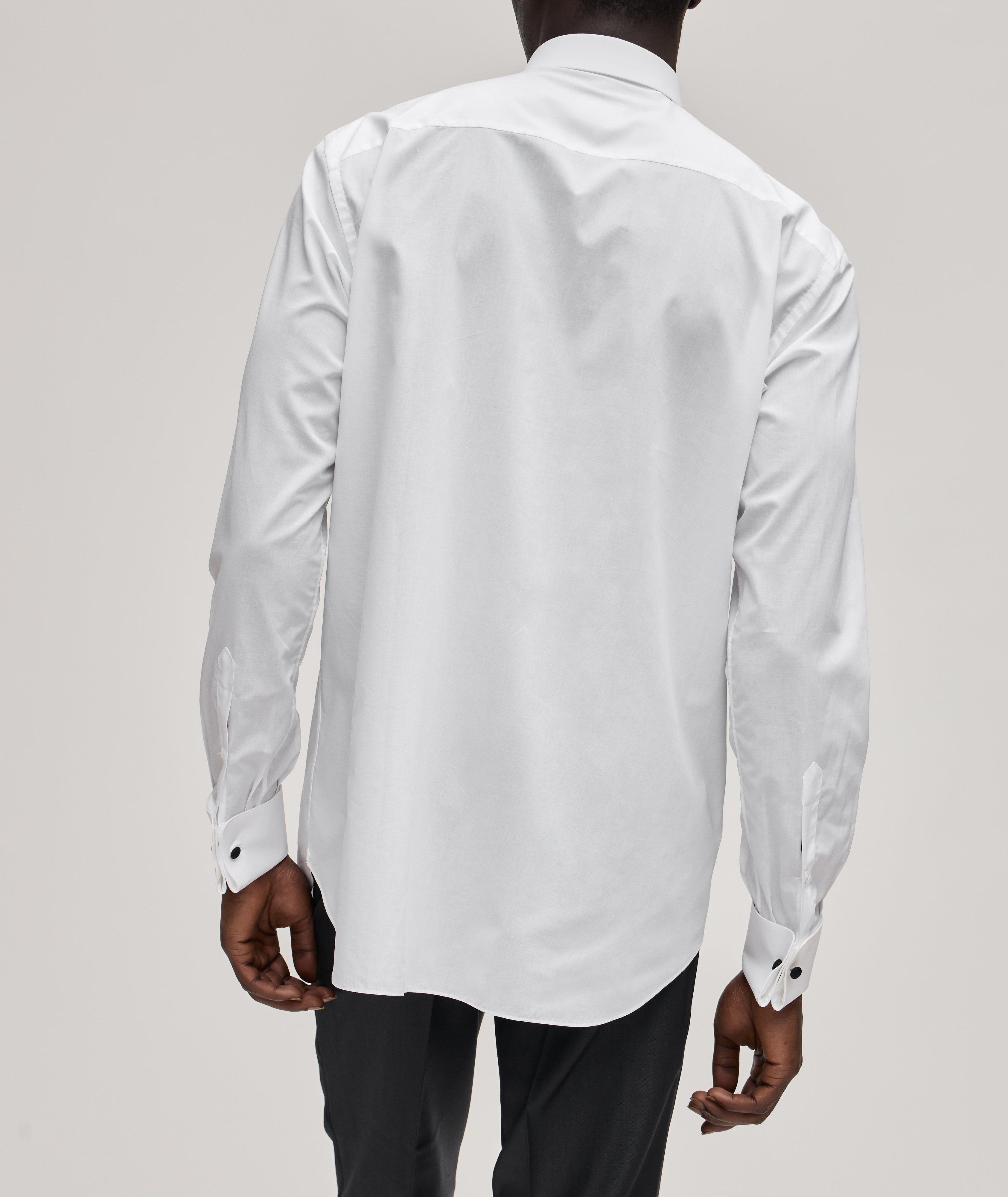 White Full Sleeves Pleated Tuxedo Shirt