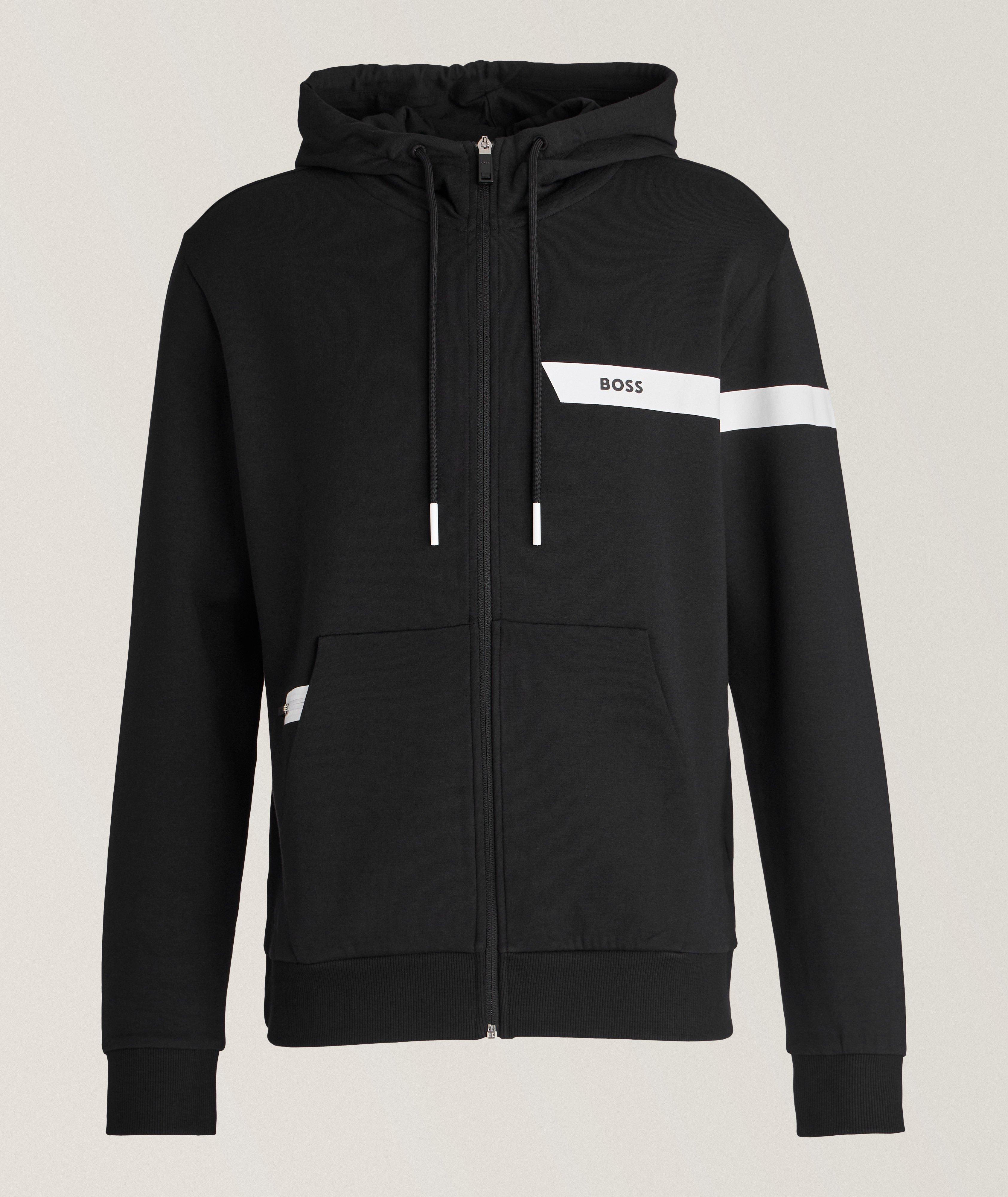 Logo Stripe Full-Zip Hooded Sweater image 0