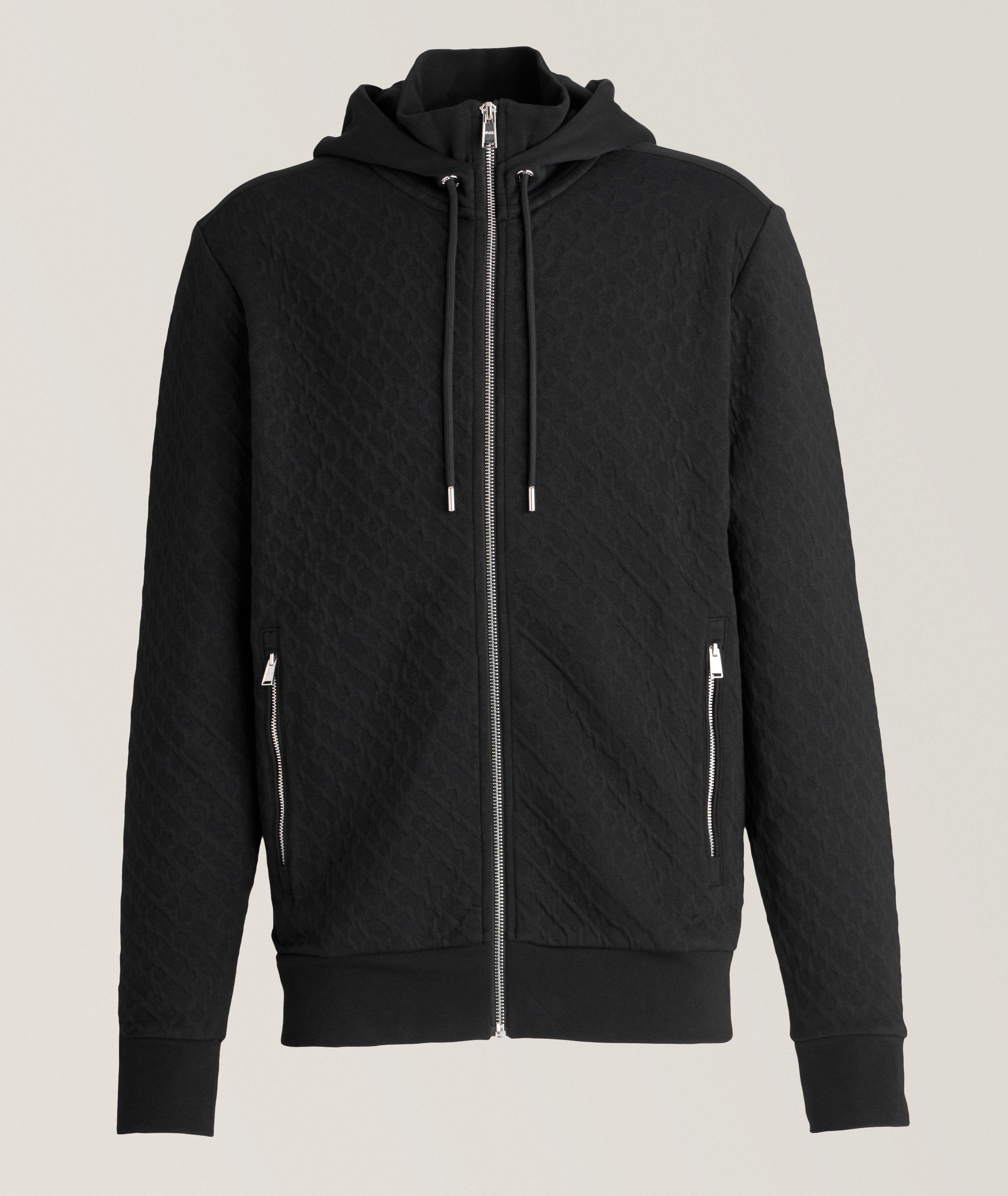 Pull à capuchon, à motif de logos et à glissière image 0