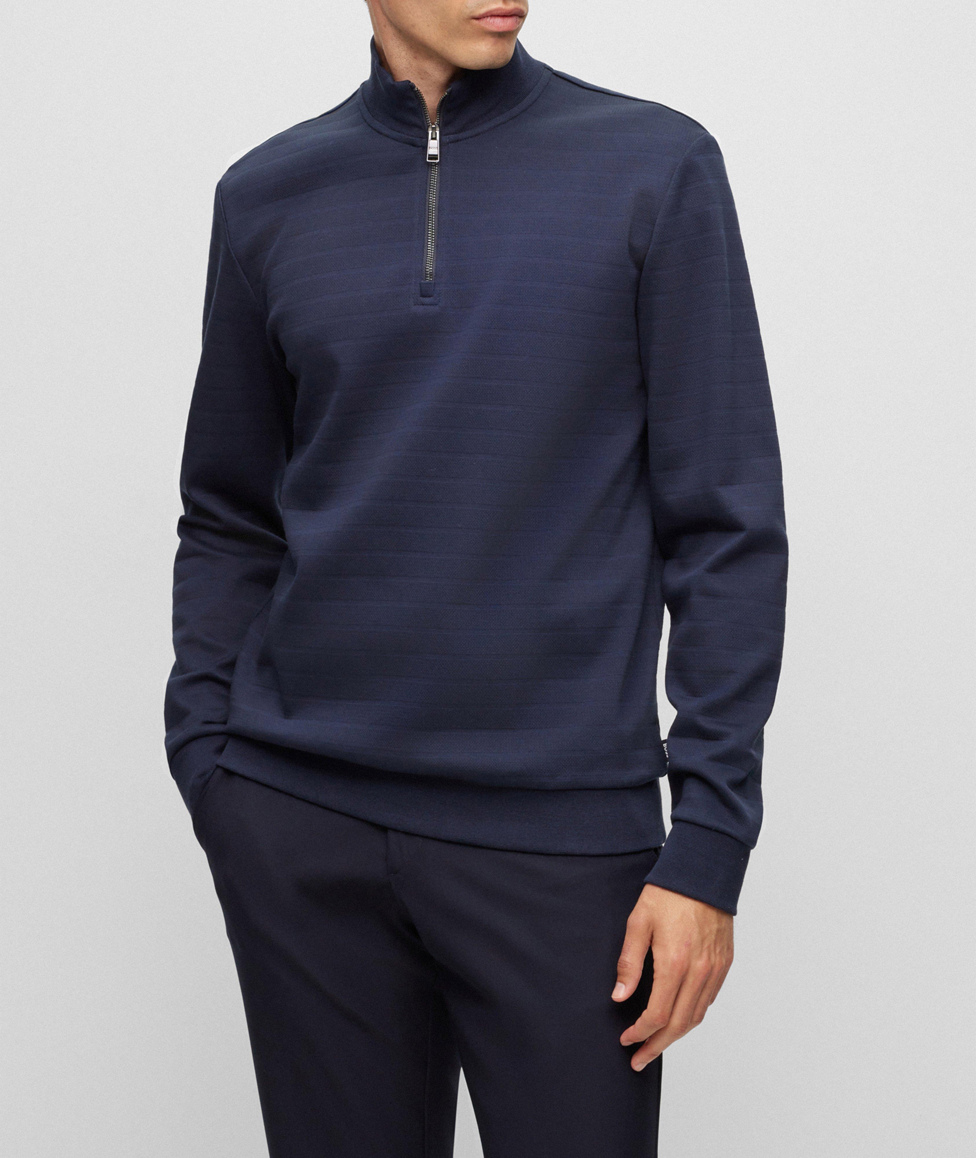 Mercerized Cotton Jacquard Quarter-Zip Sweater image 1