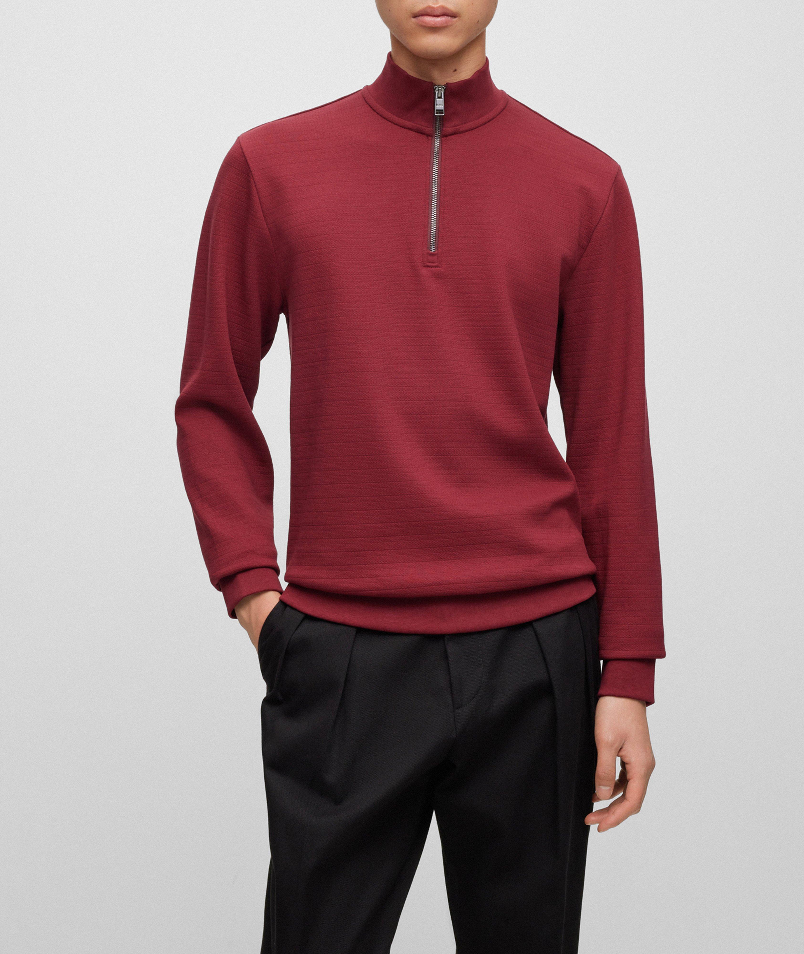 Mercerized Cotton Jacquard Quarter-Zip Sweater image 1