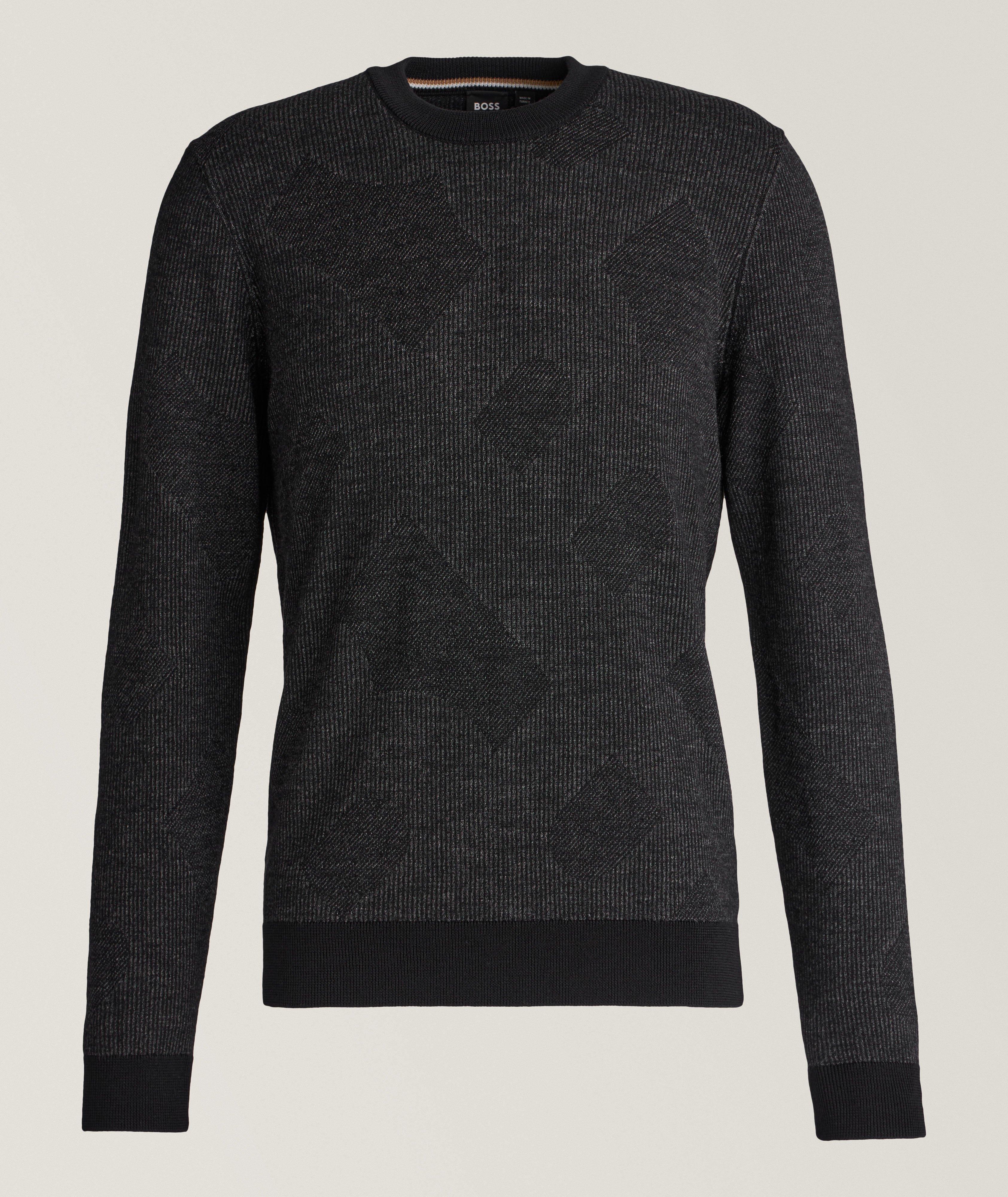 BOSS Two-Tone Monogram Virgin Wool Sweater