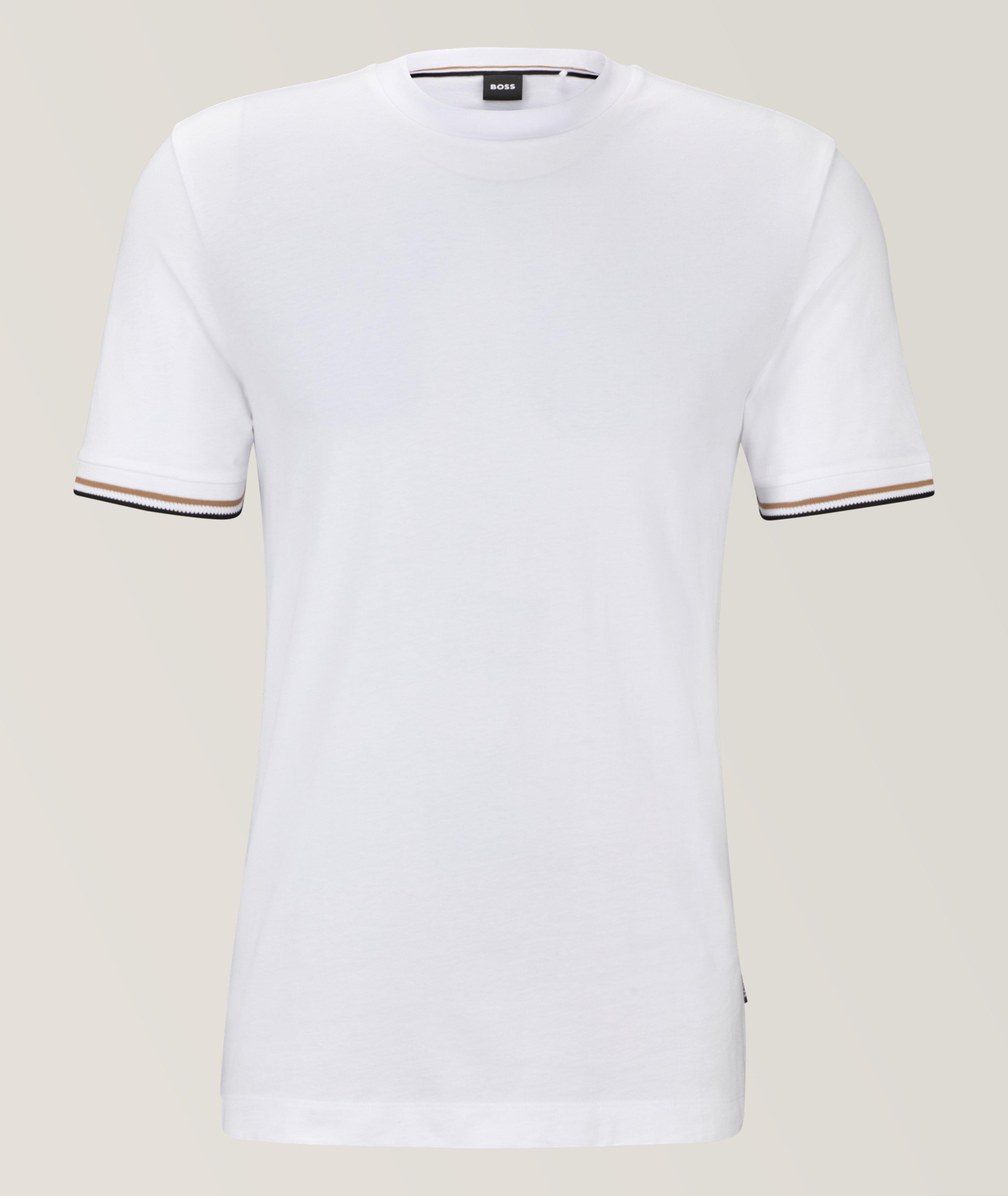 BOSS Signature Striped Trim Jersey Cotton T-Shirt | Sweaters