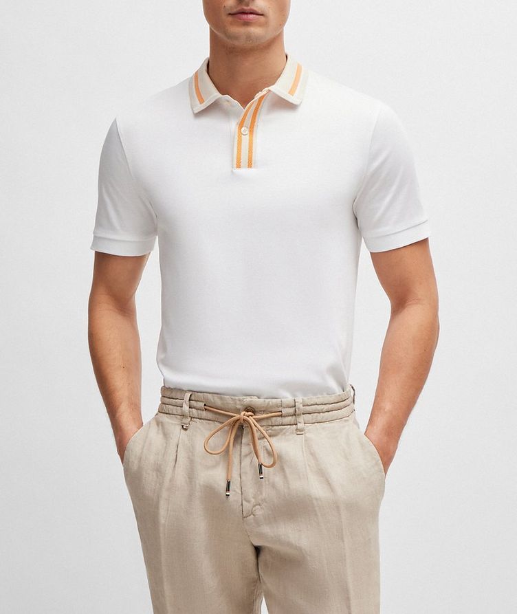 Responsible Contrast Striped Mercerised Cotton Polo image 1
