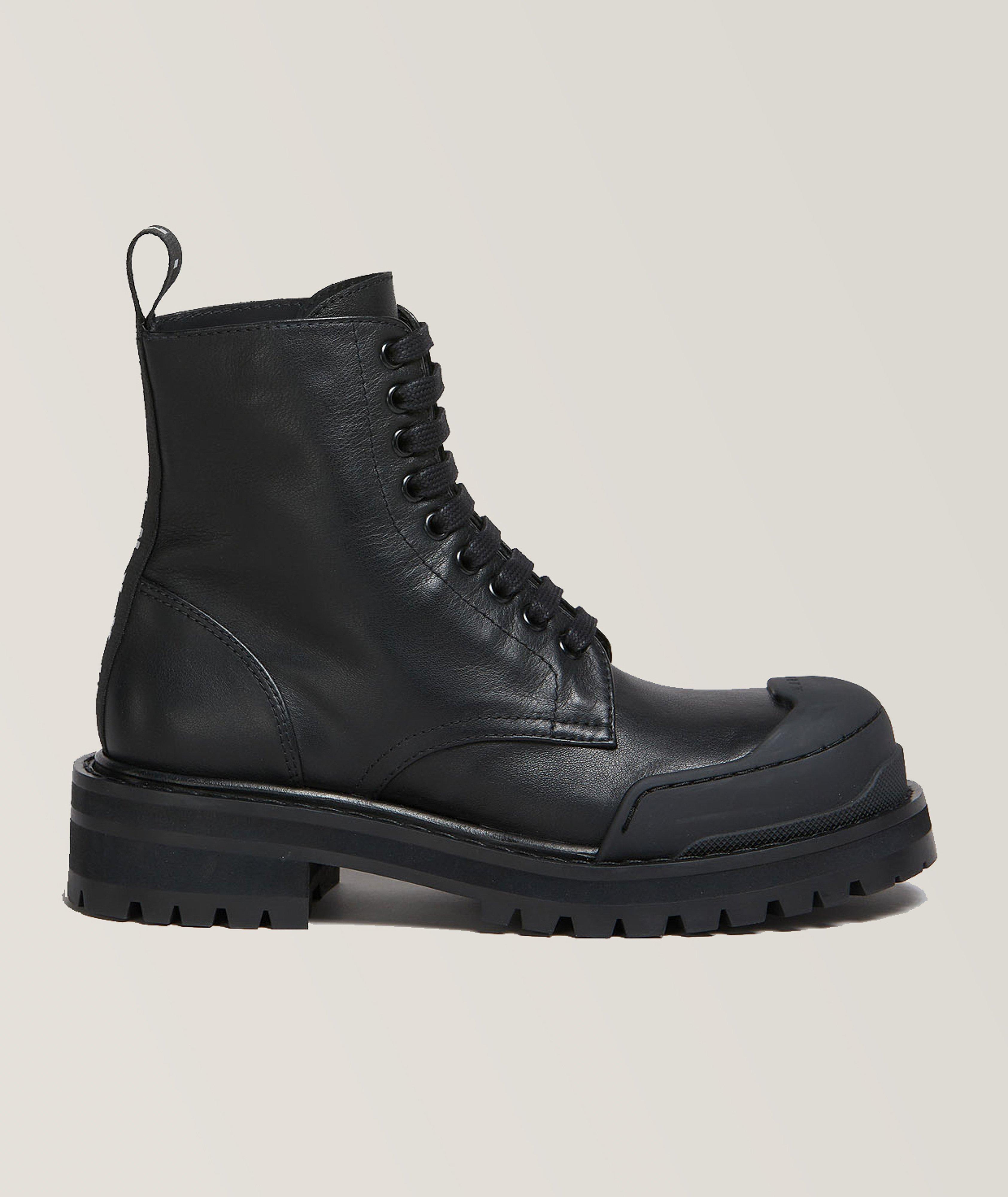 Chunky Toed Calf Leather Lace-up Combat Boots