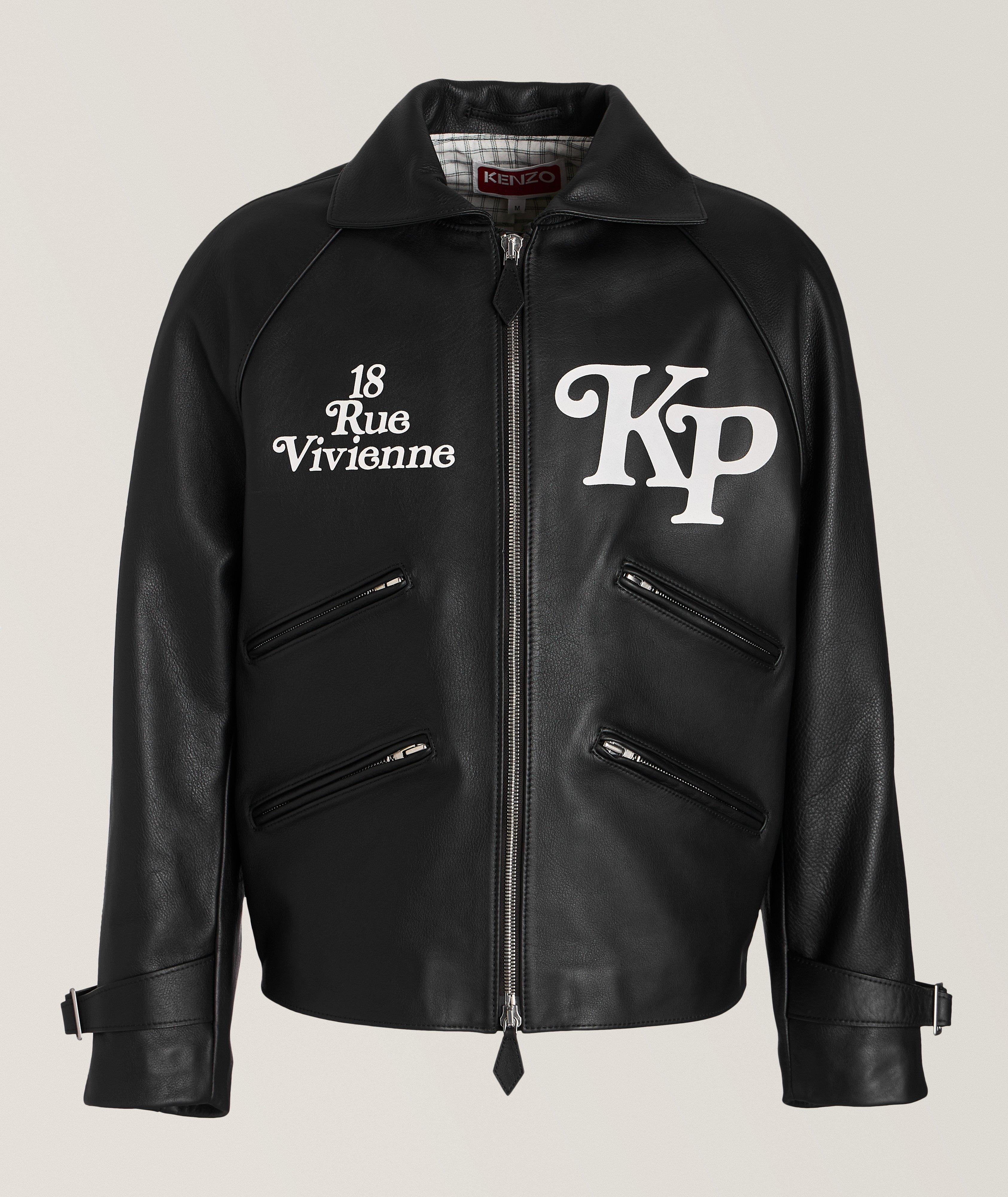 Kenzo Verdy Collaboration Printed Logo Lambskin Leather Jacket