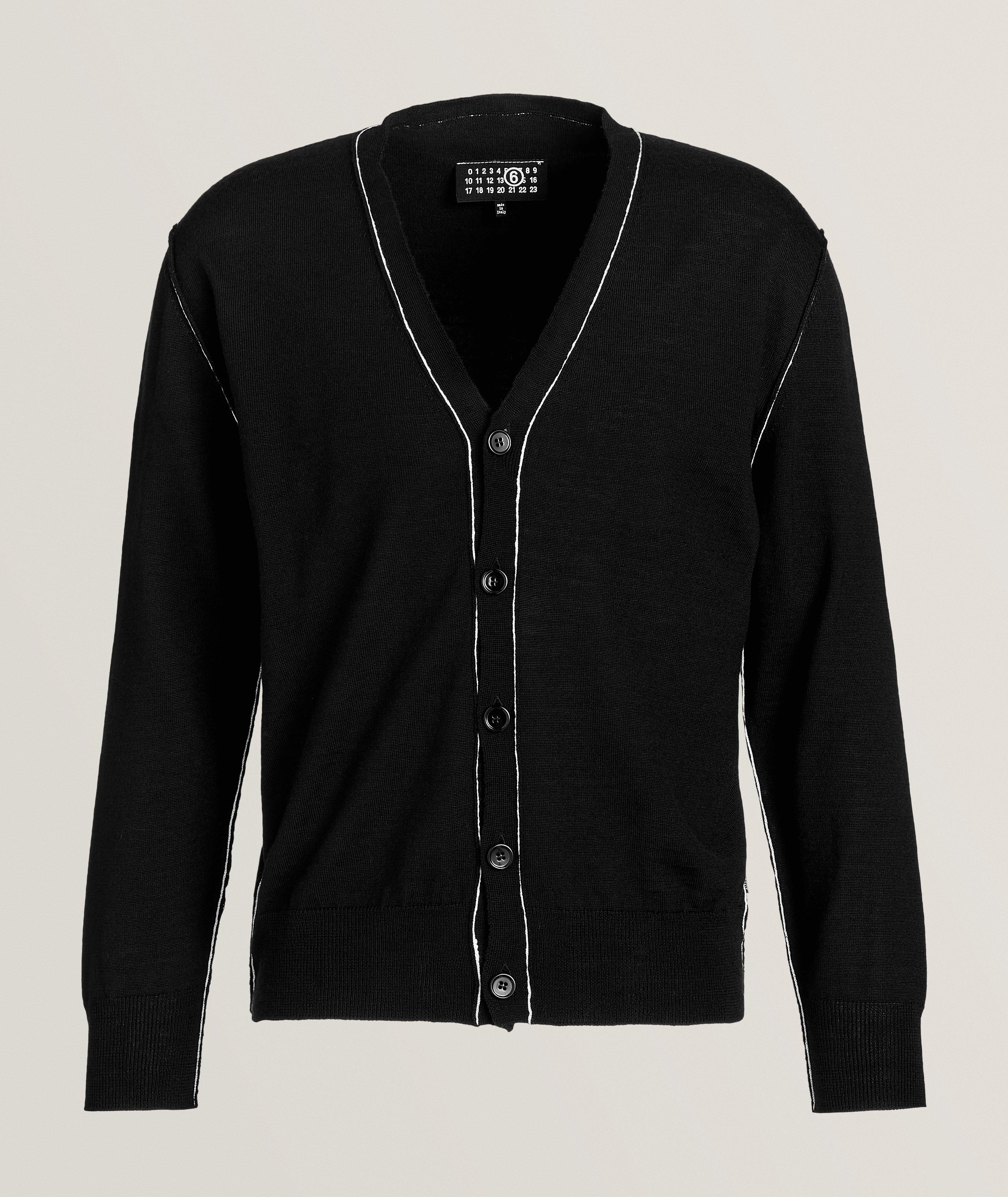 MM6 Maison Margiela Contrast Raw Stitch Virgin Wool-Acrylic Cardigan 