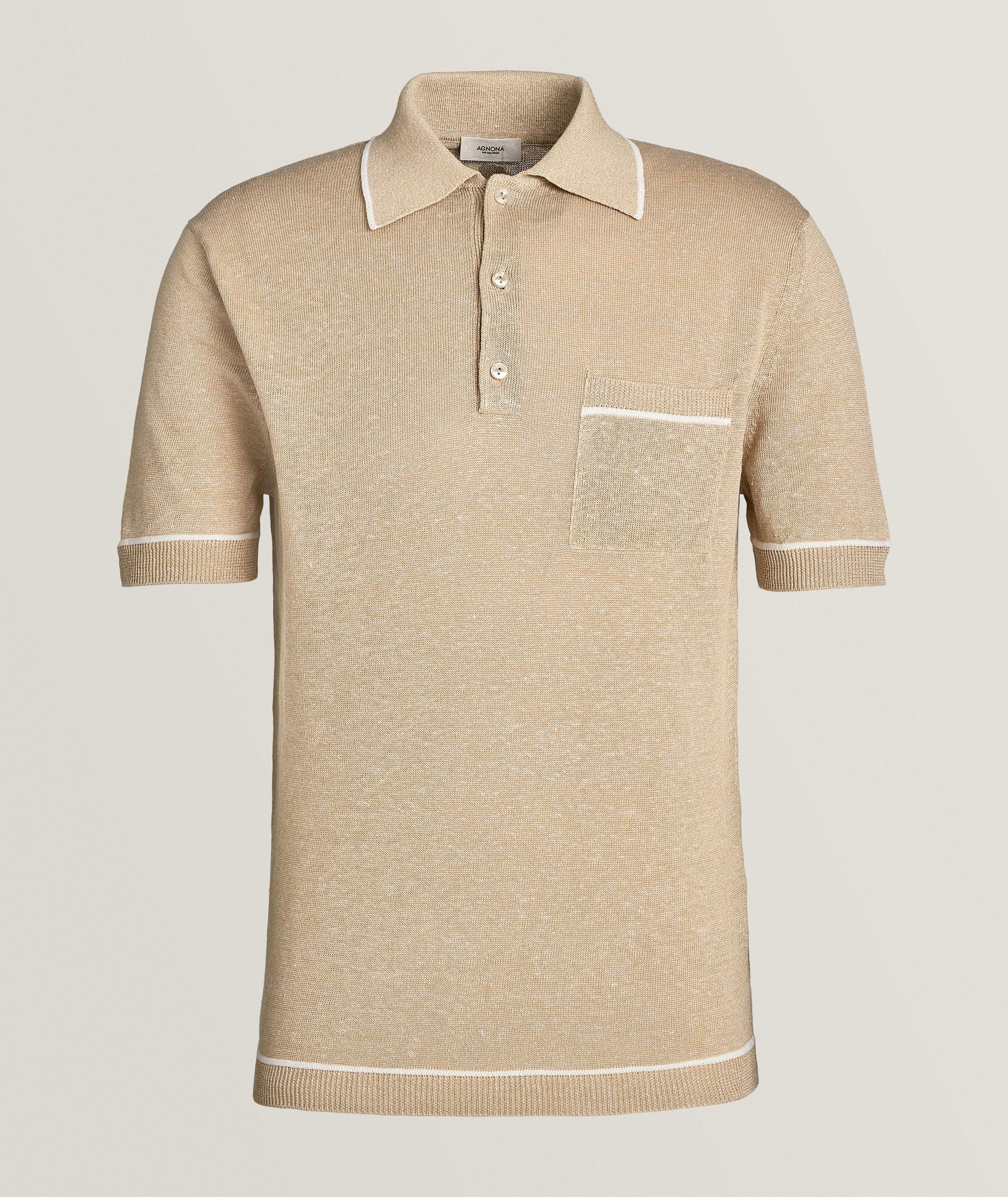 Tipped Silk-Linen Knitted Polo