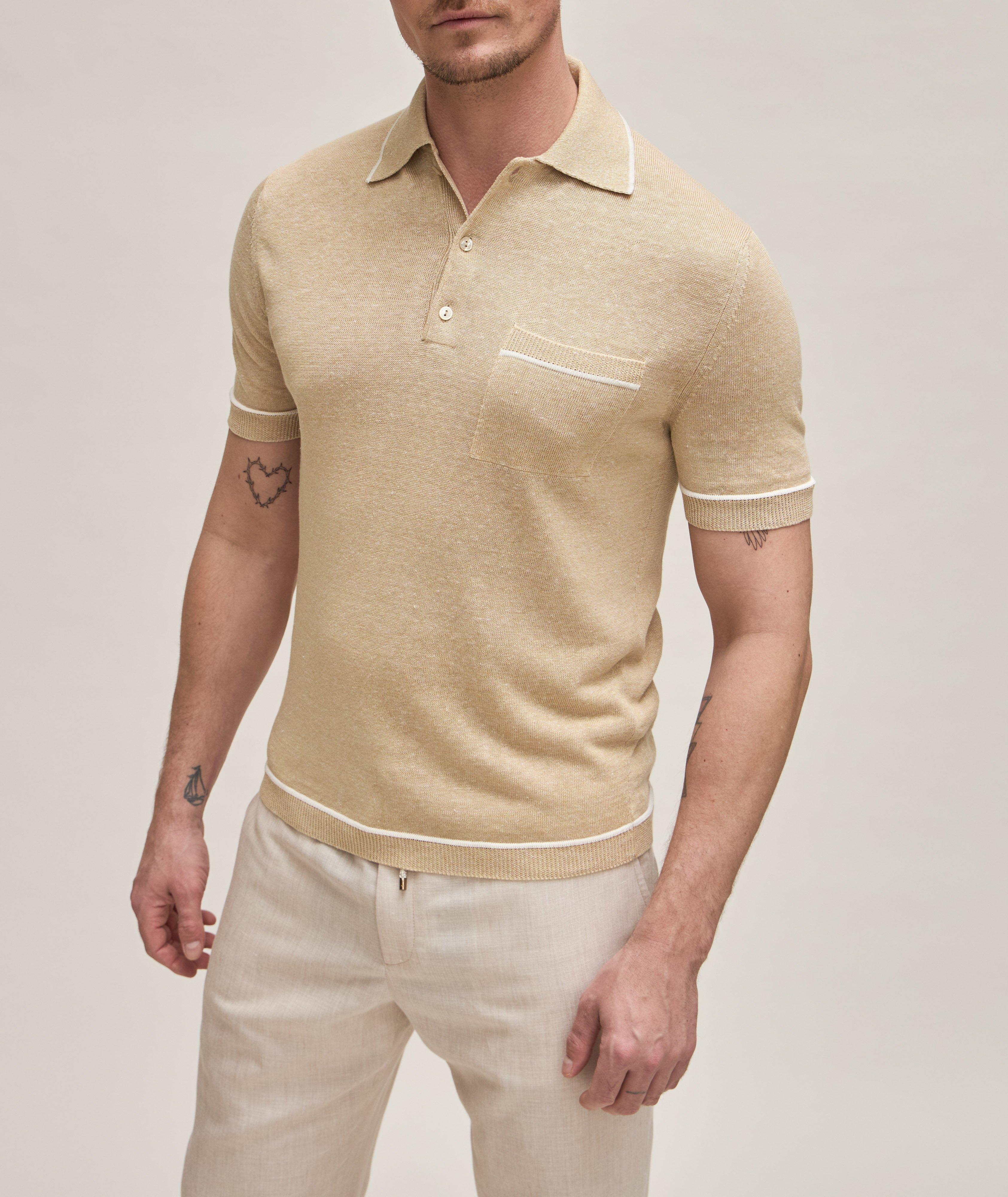 Tipped Silk-Linen Knitted Polo  image 1