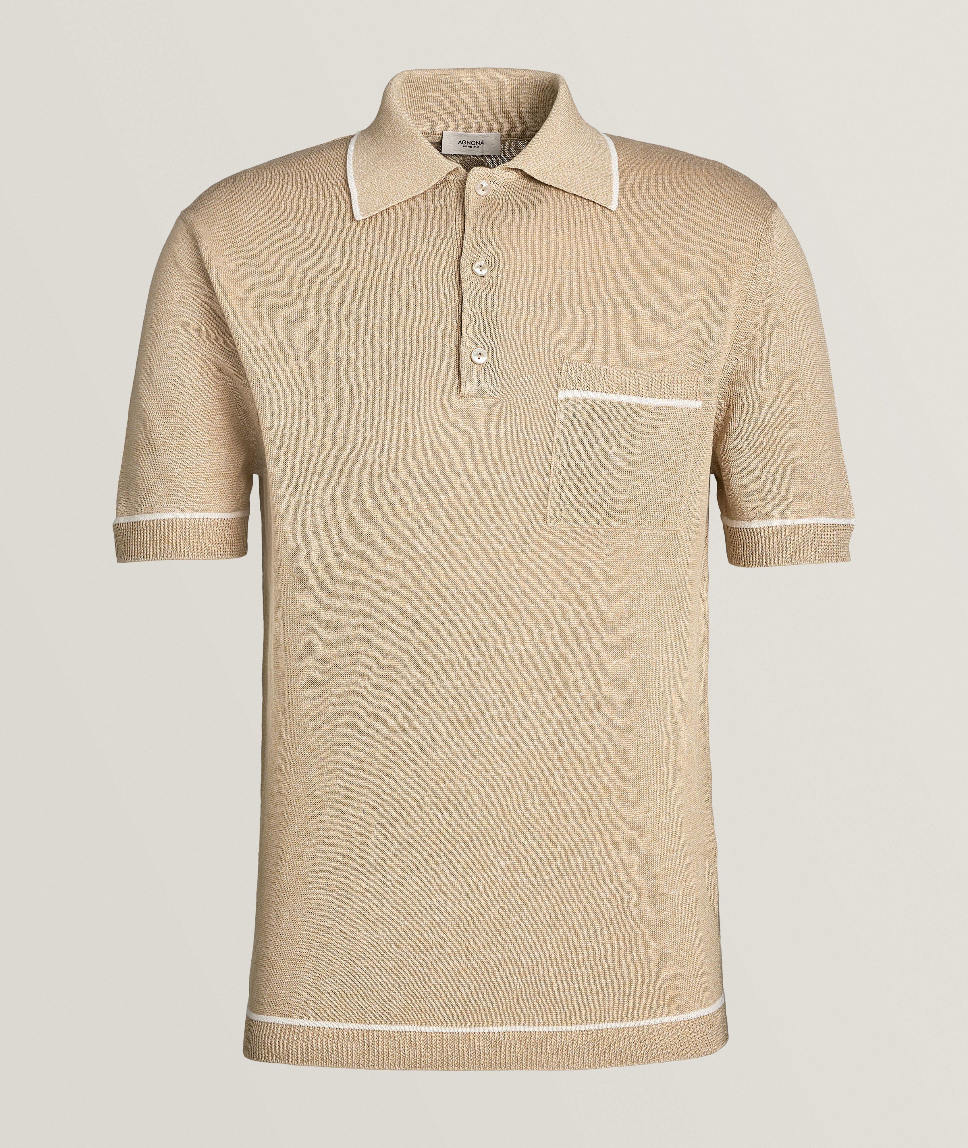 Tipped Silk-Linen Knitted Polo  image 0