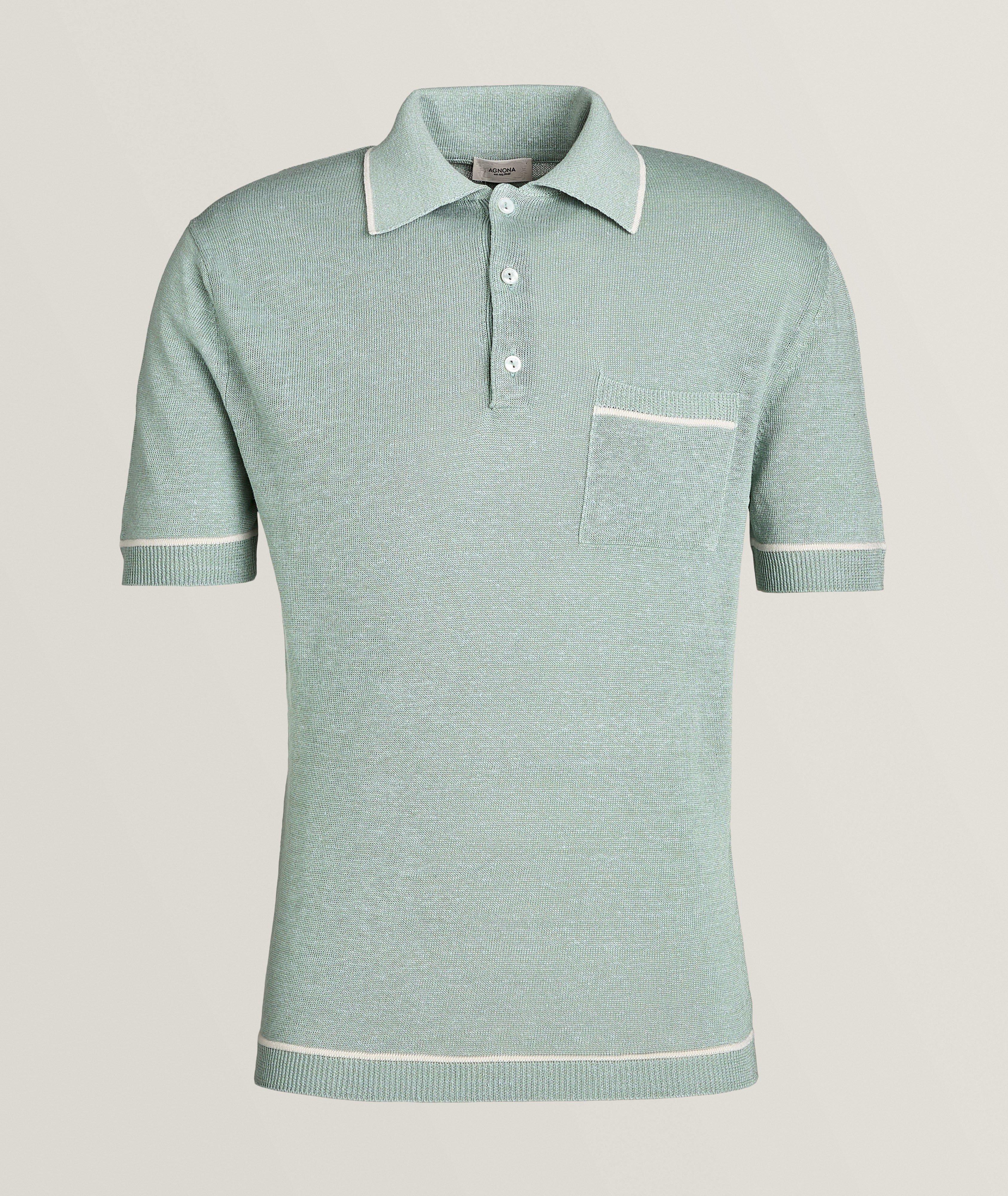 Tipped Silk-Linen Knitted Polo  image 0