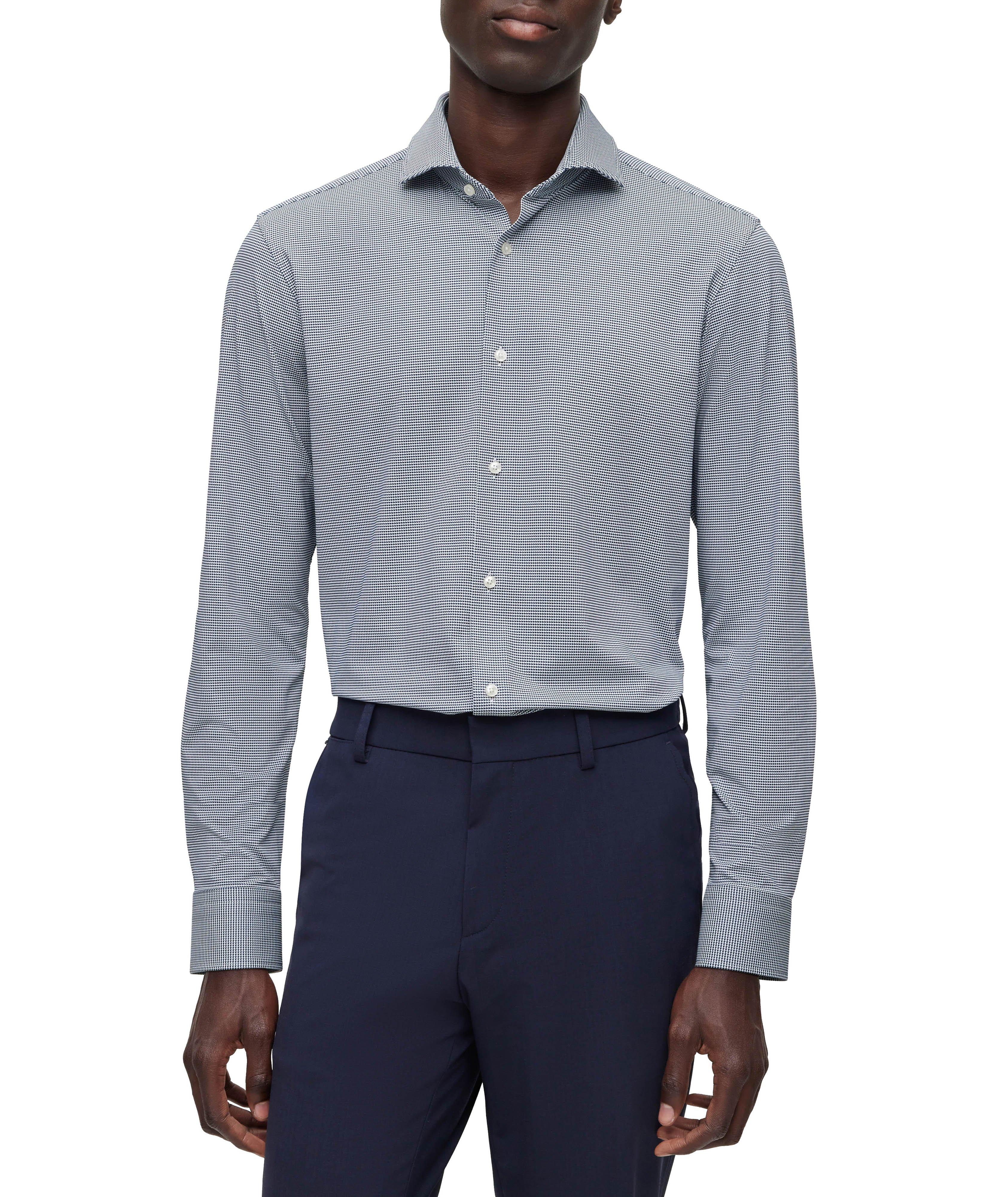 Micro-Pattern Stretch-Fabric Dress Shirt image 1