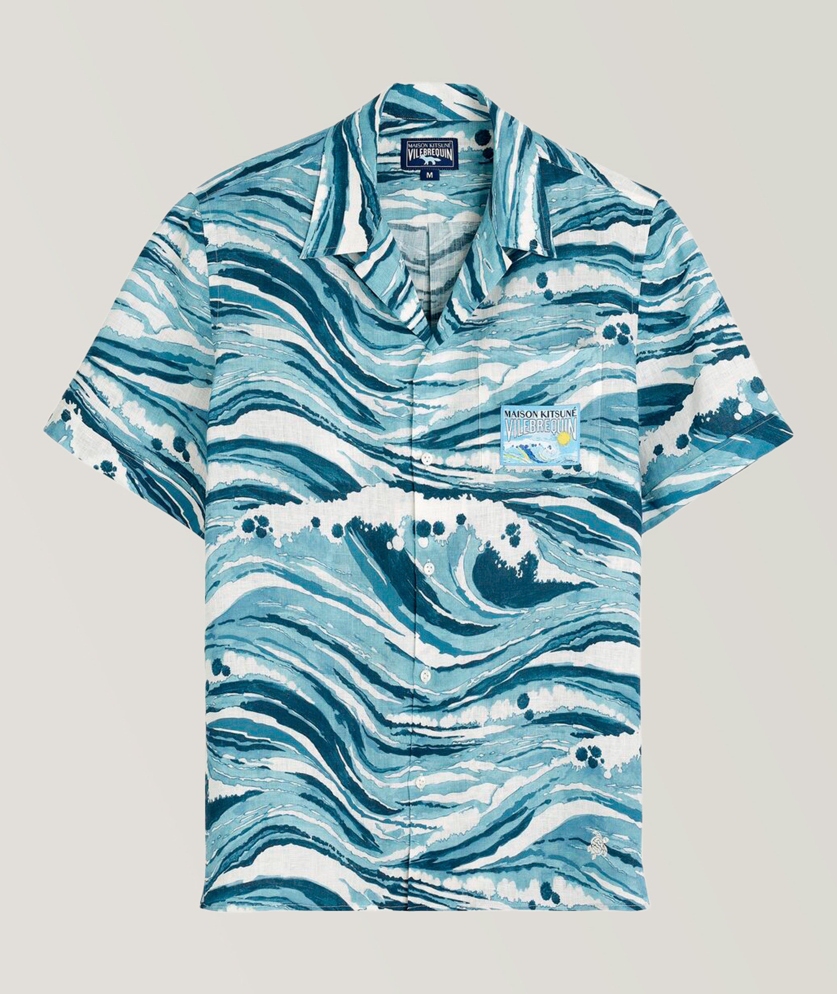 Maison Kitsuné Collaboration Boheme Wave Linen Camp Shirt