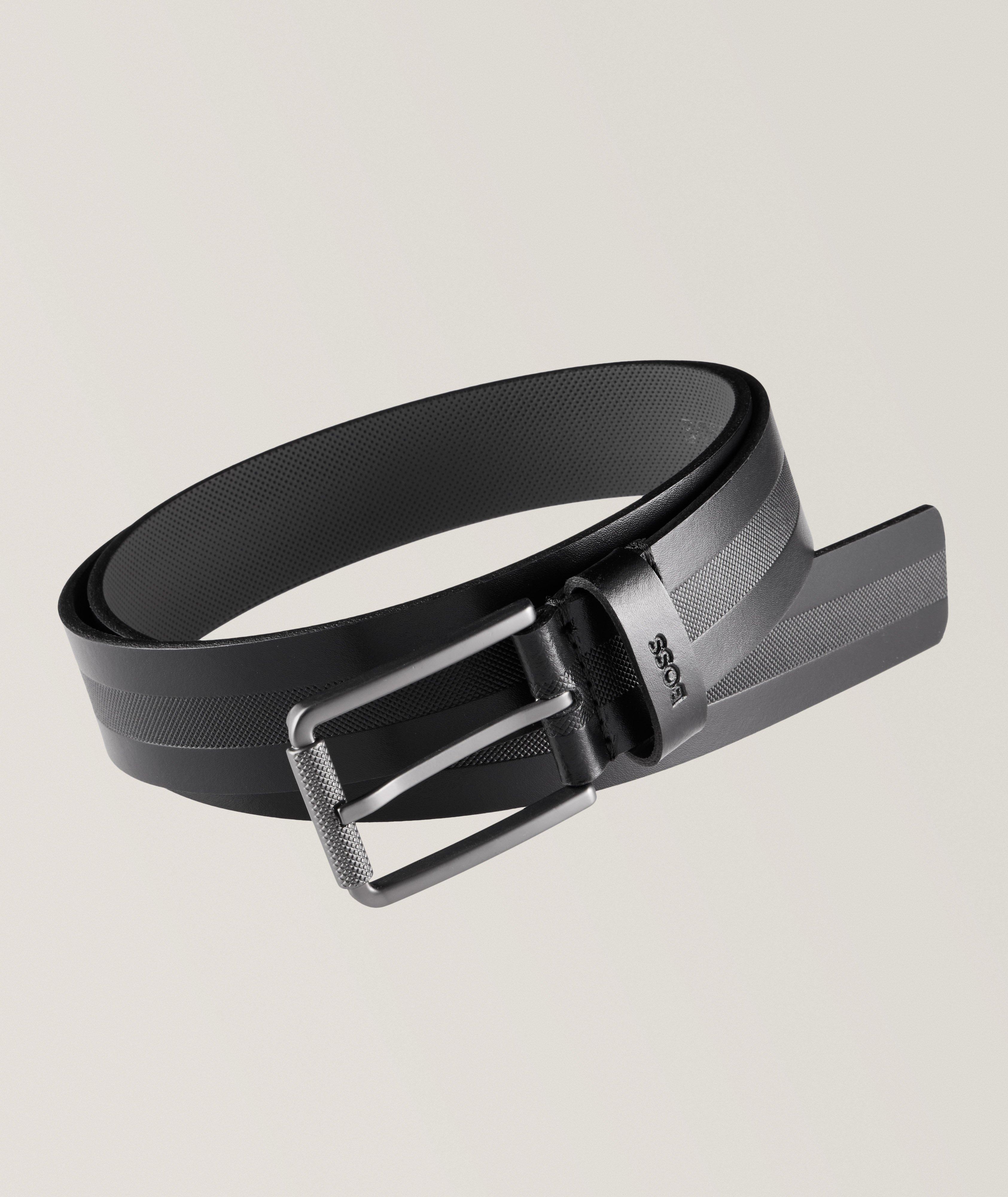 Italian-Leather Belt With Structured Stripe image 0
