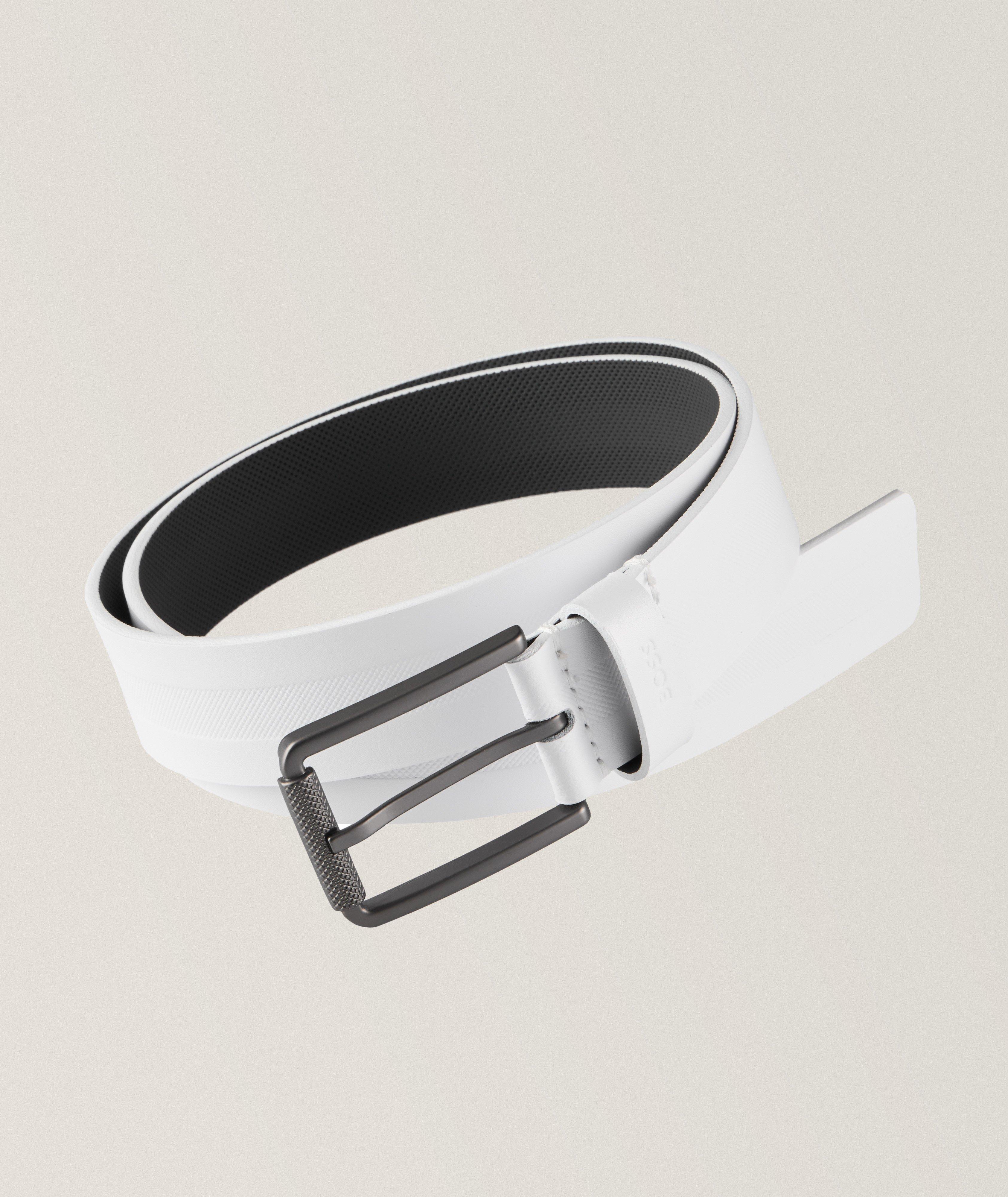 Italian-Leather Belt With Structured Stripe