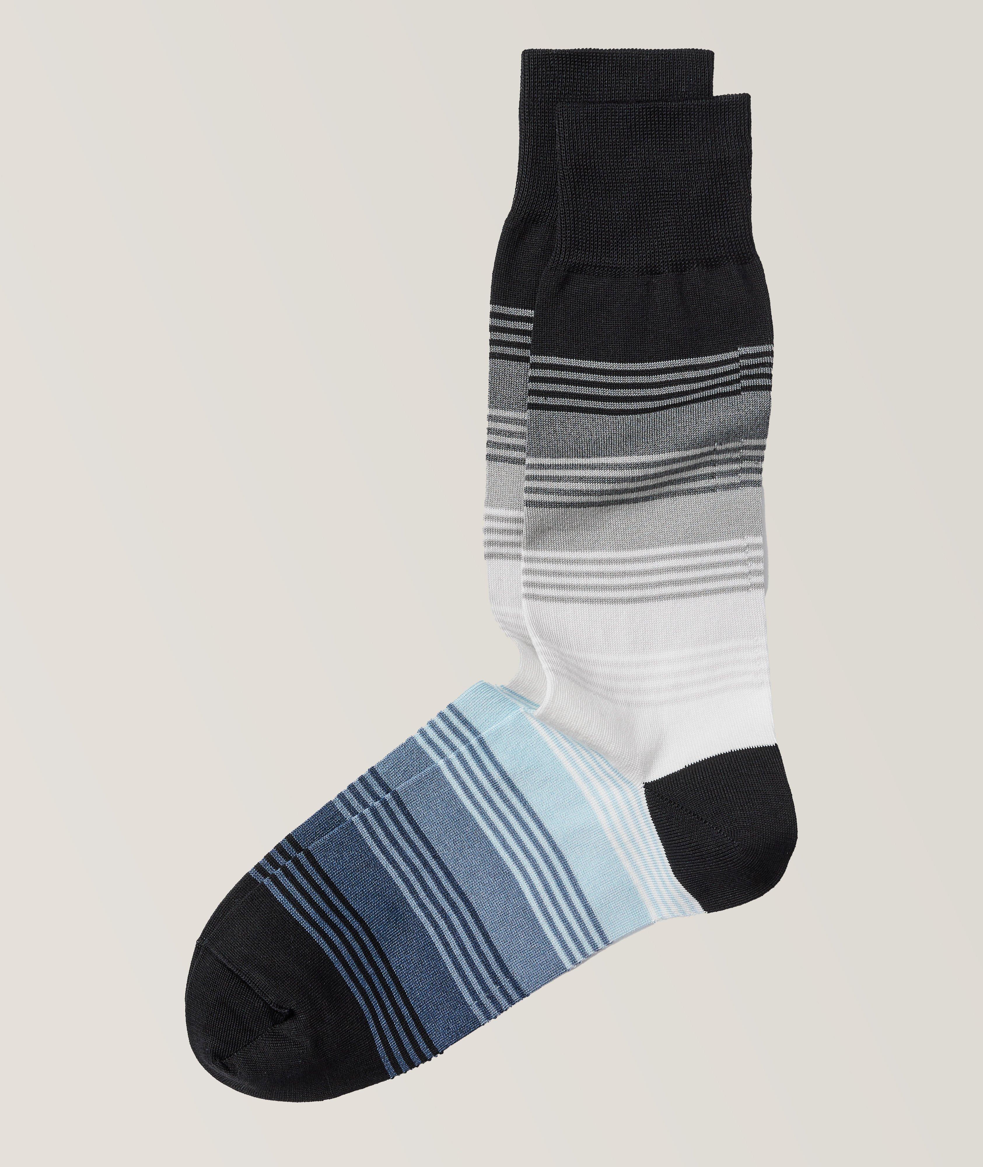 Gradient Stripe Stretch-Mercerized Cotton Blend Socks