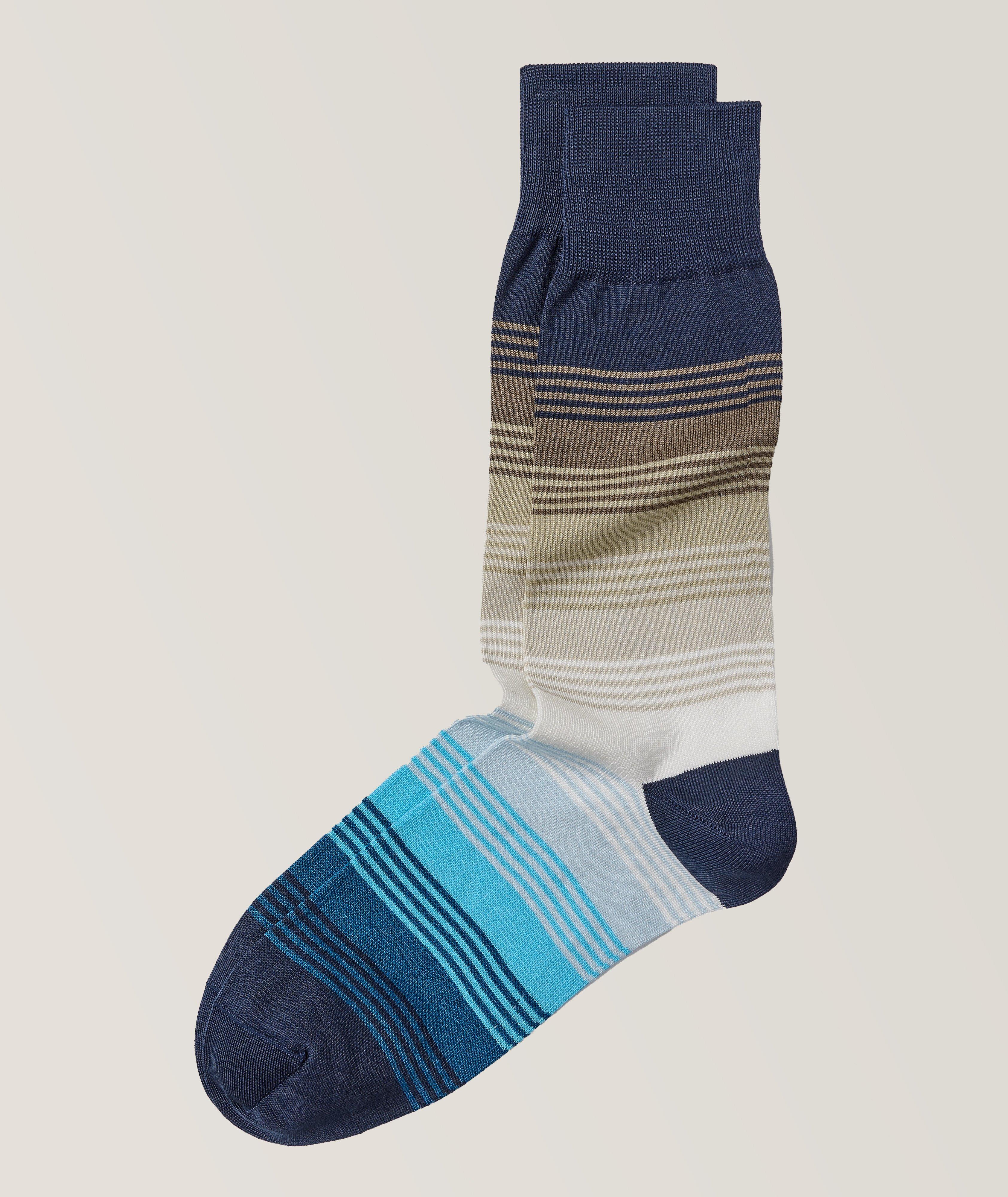Gradient Stripe Stretch-Mercerized Cotton Blend Socks image 0