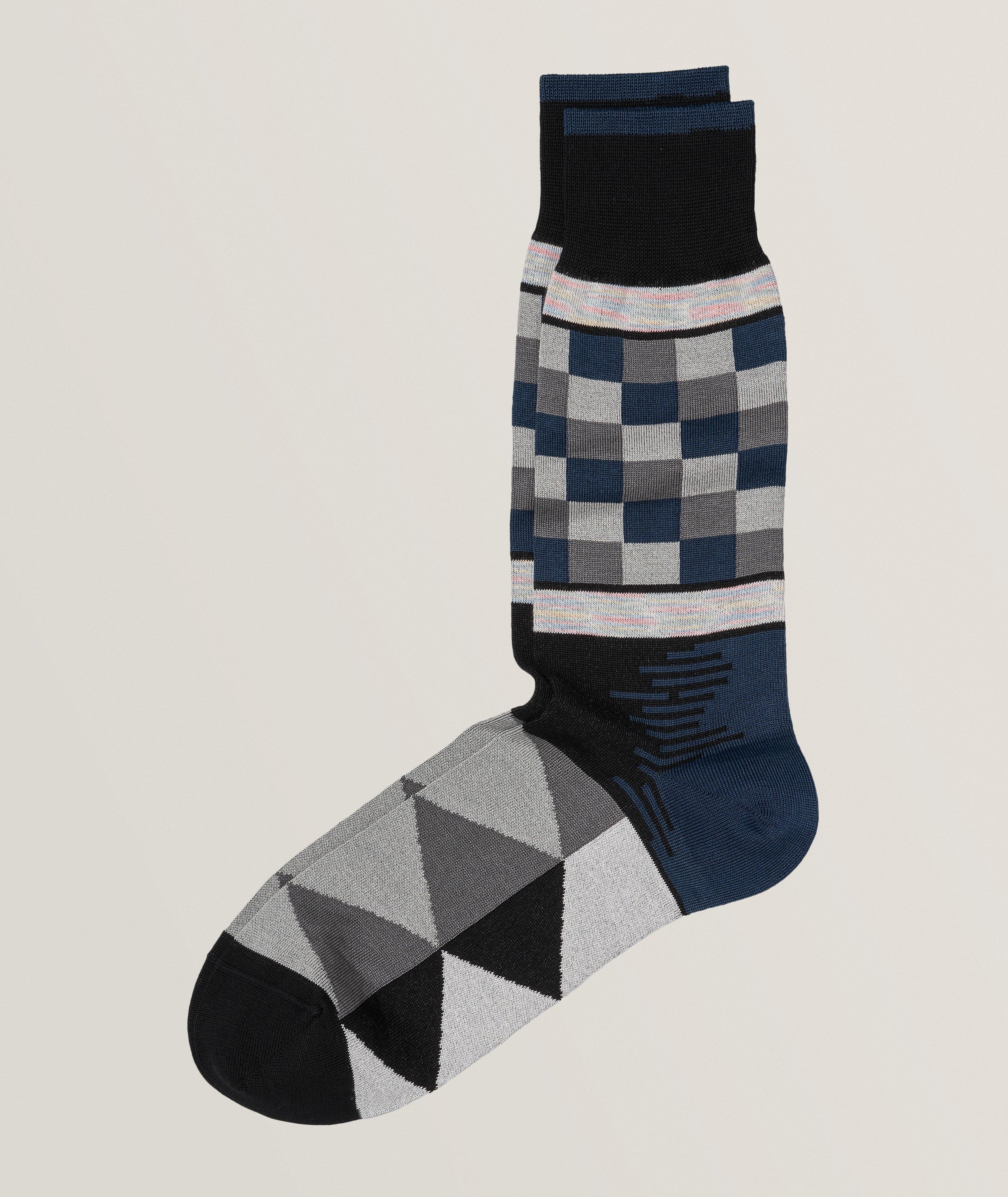 Grid Triangle Merrcerised Cotton-Blend Dress Socks